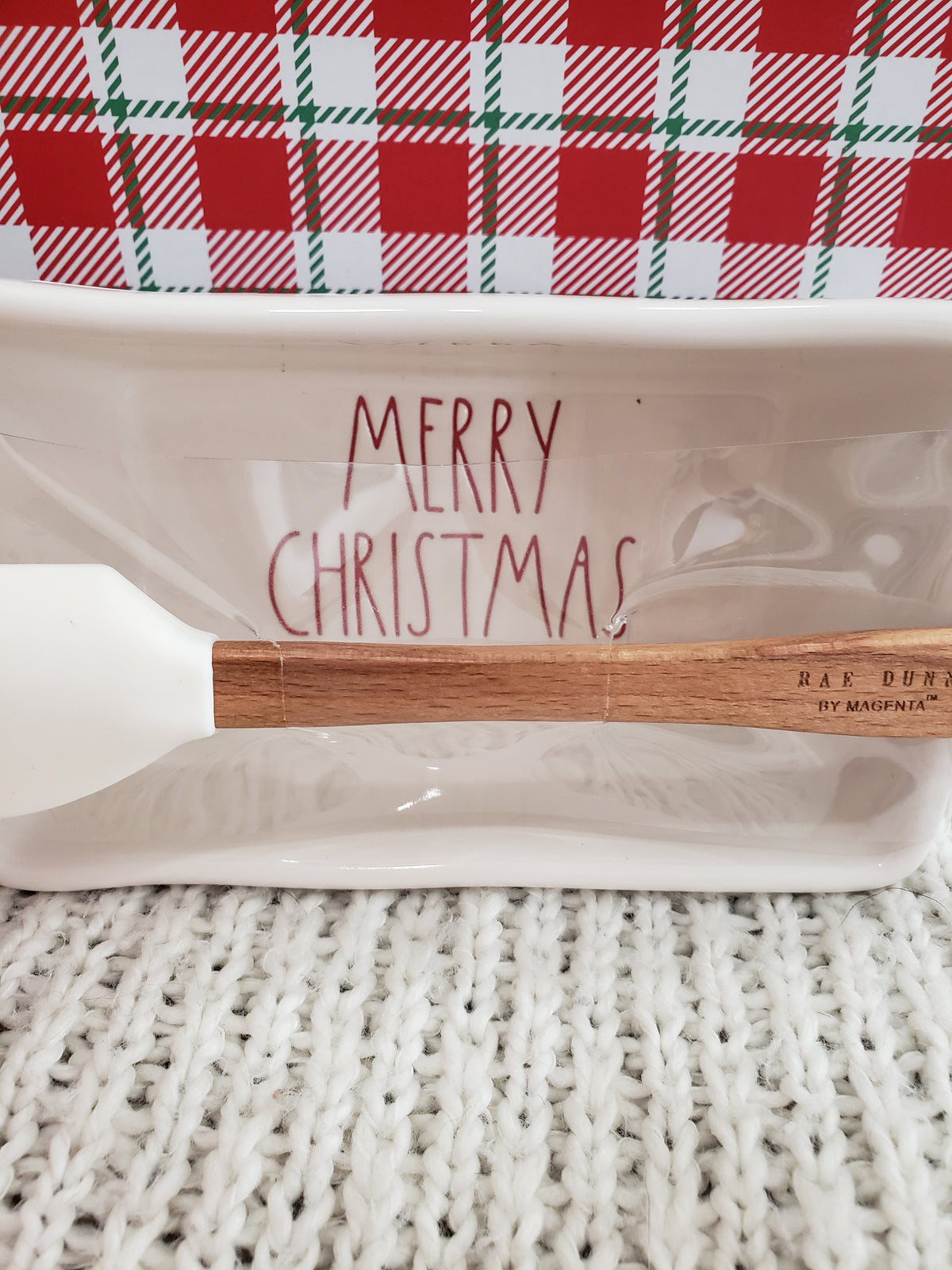 Rae Dunn &quot;Merry Christmas&quot; White Mini Loaf Pan &amp; Santa Spatula Holiday Collection