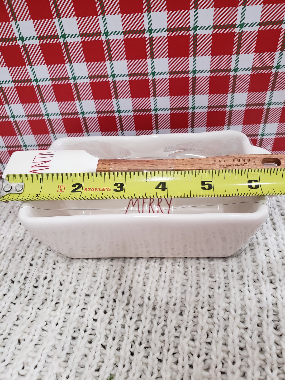 Rae Dunn &quot;Merry Christmas&quot; White Mini Loaf Pan &amp; Santa Spatula Holiday Collection