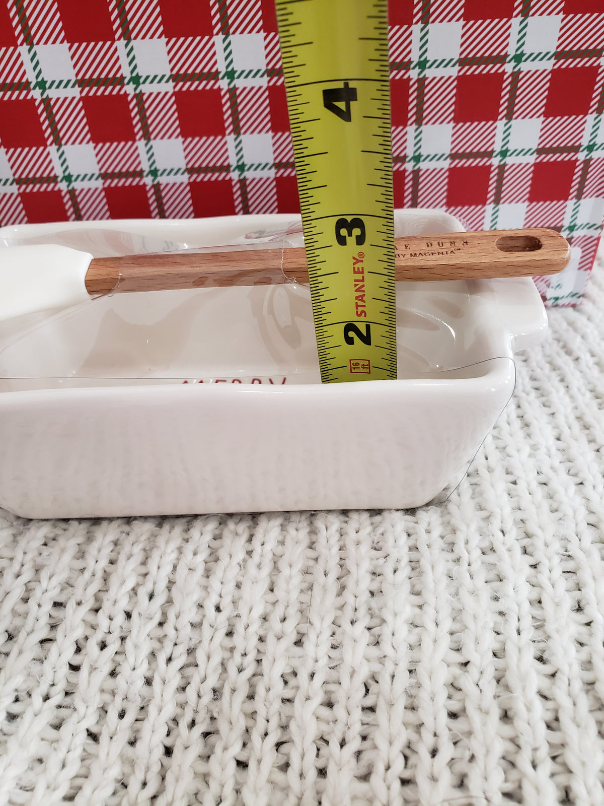 Rae Dunn &quot;Merry Christmas&quot; White Mini Loaf Pan &amp; Santa Spatula Holiday Collection