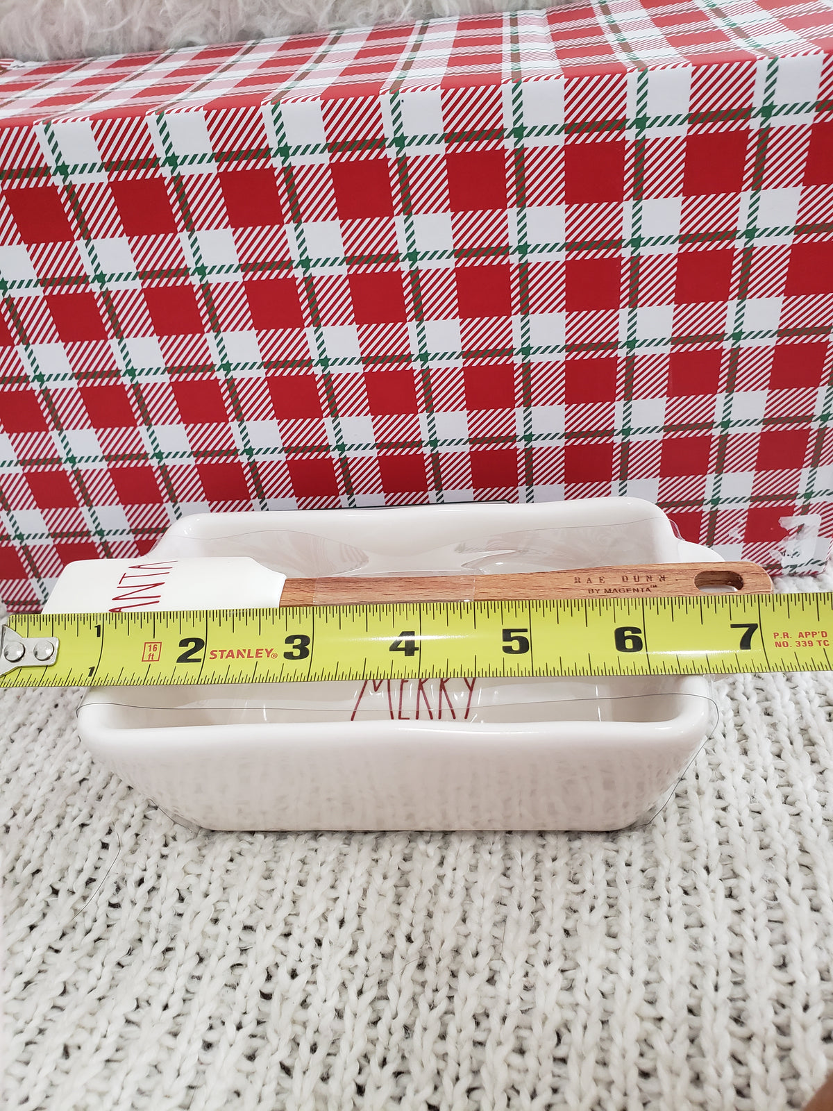 Rae Dunn &quot;Merry Christmas&quot; White Mini Loaf Pan &amp; Santa Spatula Holiday Collection