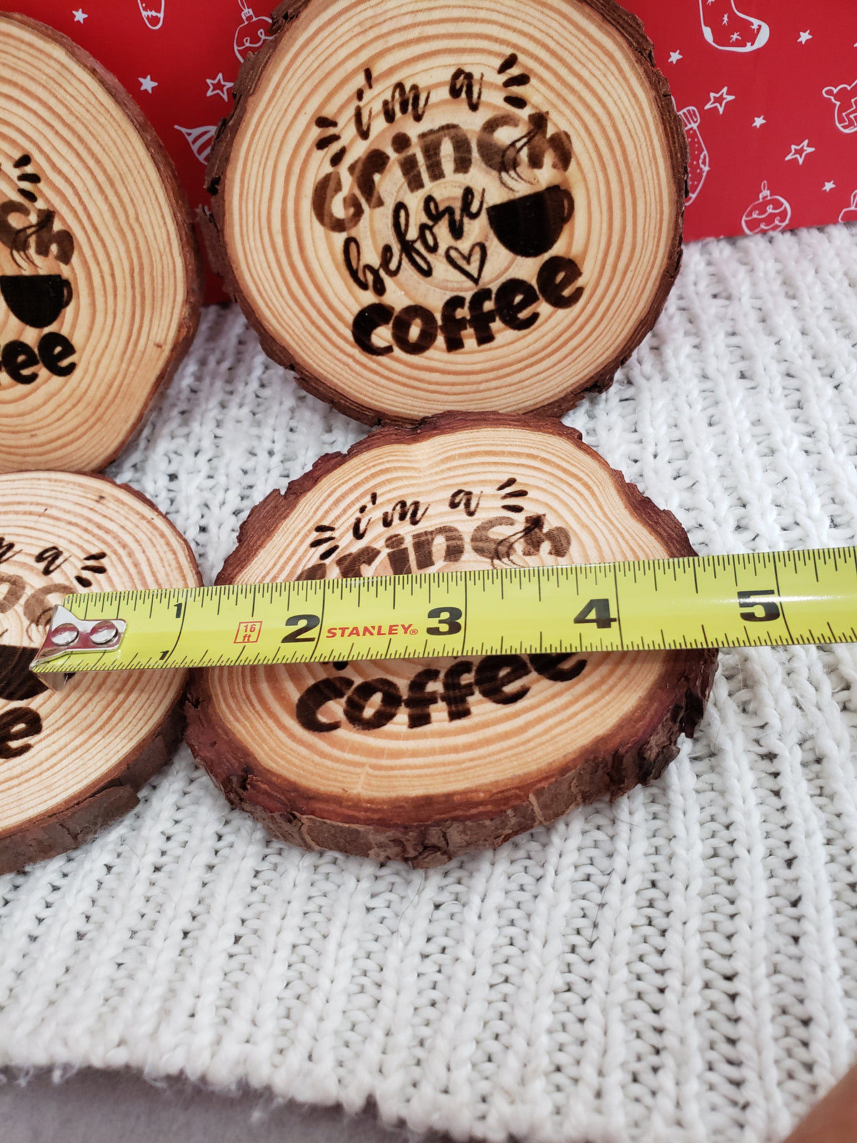 Pip Posh Design &quot;I Am A Grinch Before Coffee&quot; Decorative Wooden Coaster Holiday Collection Set of 4
