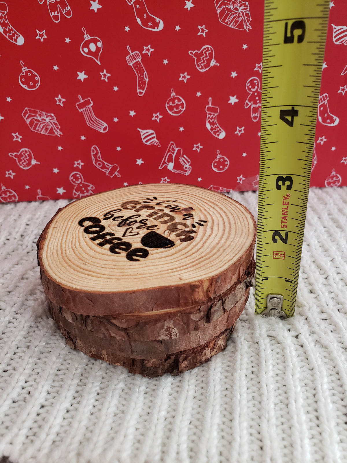 Pip Posh Design &quot;I Am A Grinch Before Coffee&quot; Decorative Wooden Coaster Holiday Collection Set of 4