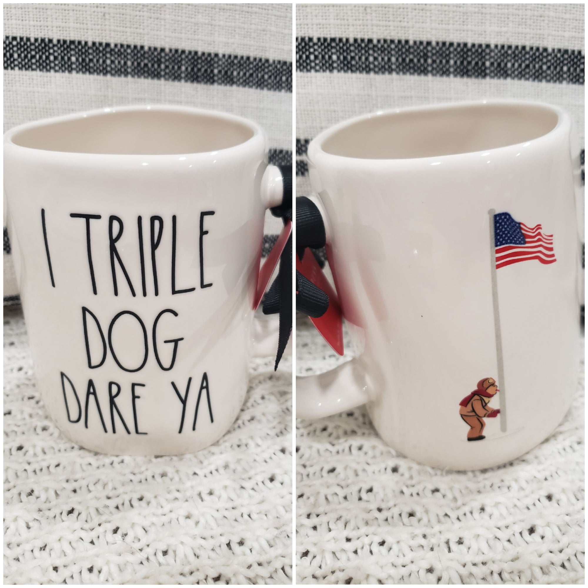 Rae Dunn " I Triple Dog Dare Ya" White Double Sided Mug A Christmas Story Holiday Collection