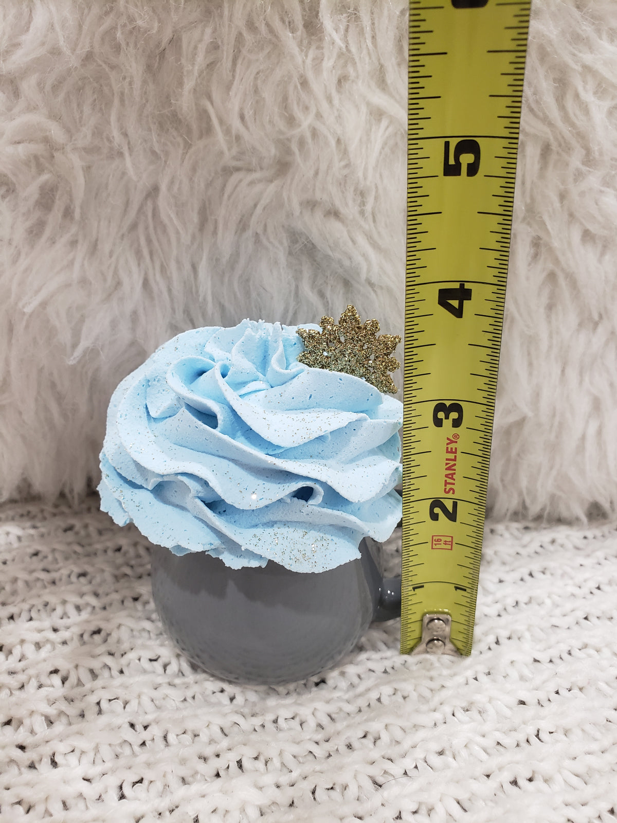 Pip Posh Design Faux Sweet Décor Gray Mini Mug &amp; Blue Golden Snowflake Whipped Topper Collection