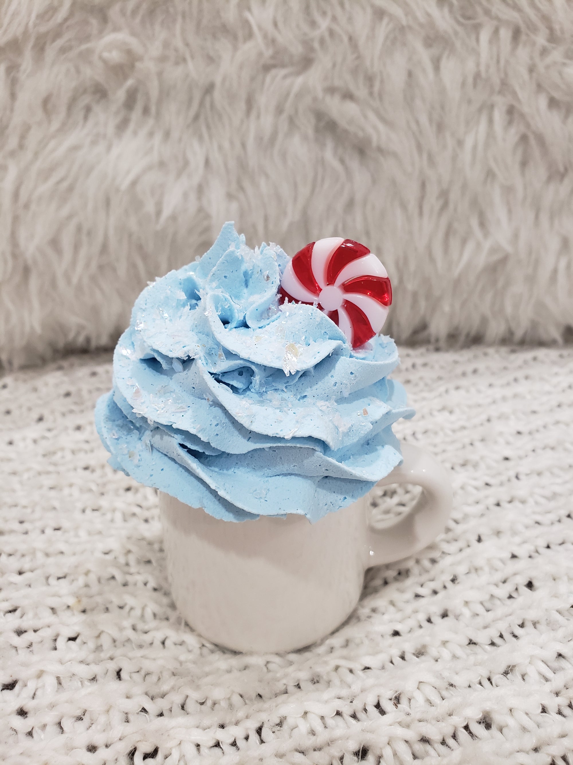 Pip Posh Design Faux Sweet Décor White Mini Mug & Blue Whipped Peppermint Topper Holiday Collection