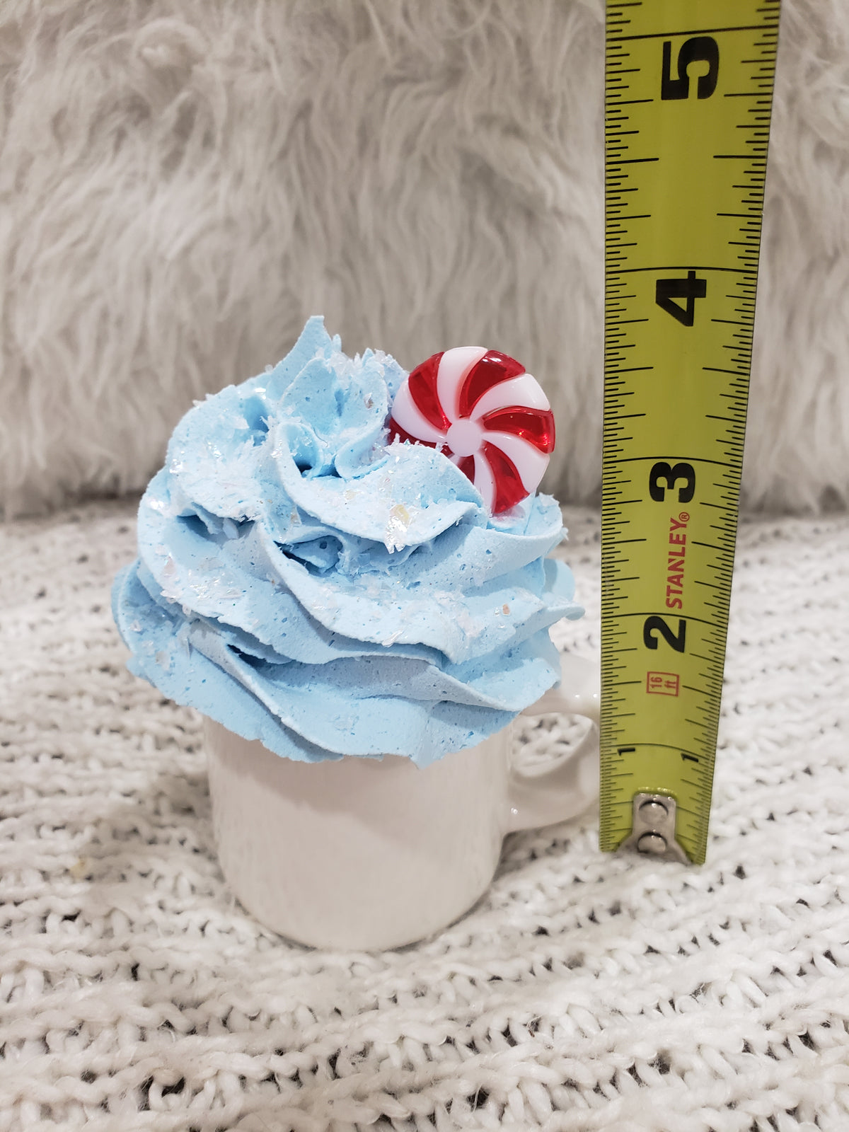 Pip Posh Design Faux Sweet Décor White Mini Mug &amp; Blue Whipped Peppermint Topper Holiday Collection