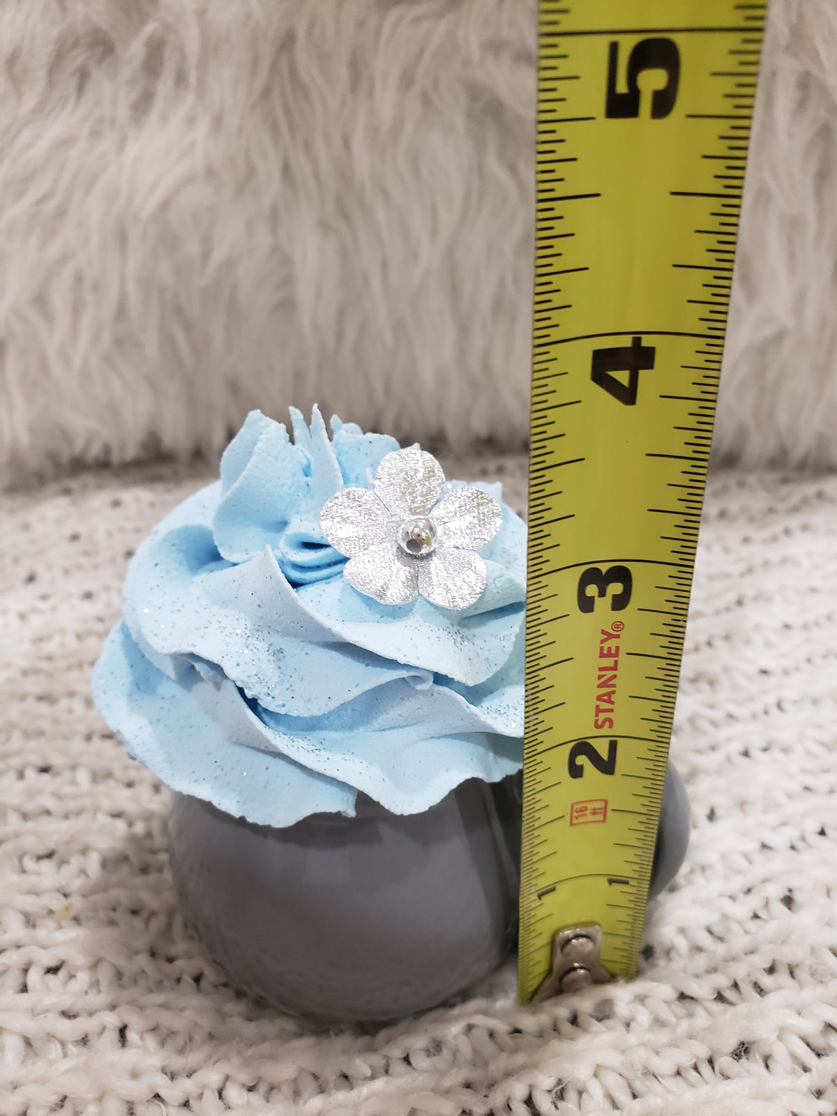Pip Posh Design Faux Sweet Décor Gray Mini Mug &amp; Blue Whipped Topper Holiday Collection