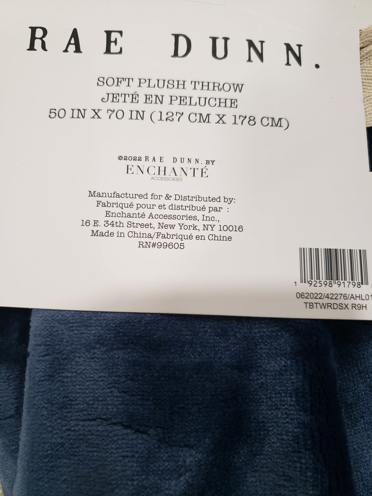 Rae Dunn &quot;Peace On Earth&quot; Navy Blue Plush Throw Blanket Holiday Collection