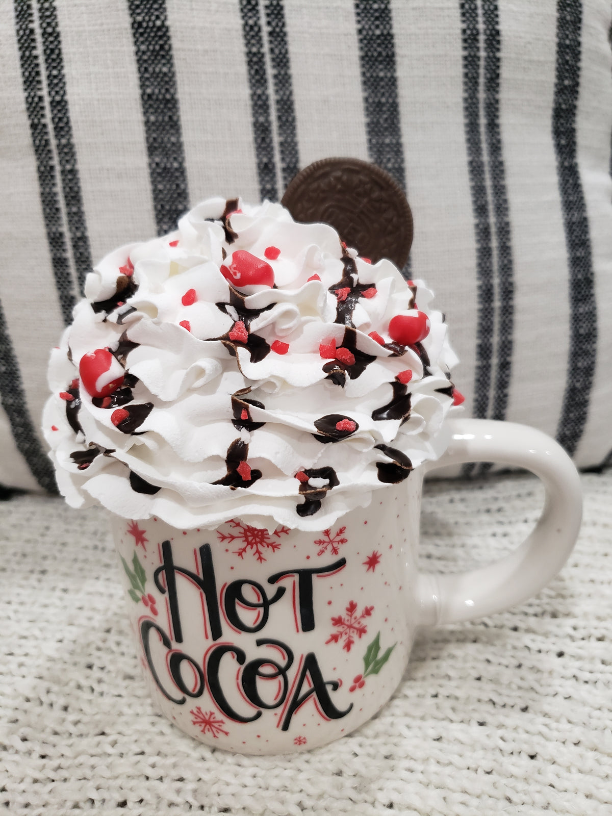 Pip Posh Design Faux Sweet Décor &quot;Hot Cocoa&quot; Mug &amp; Sprinkled Vanilla Peppermint Whipped Topper Holiday Collection