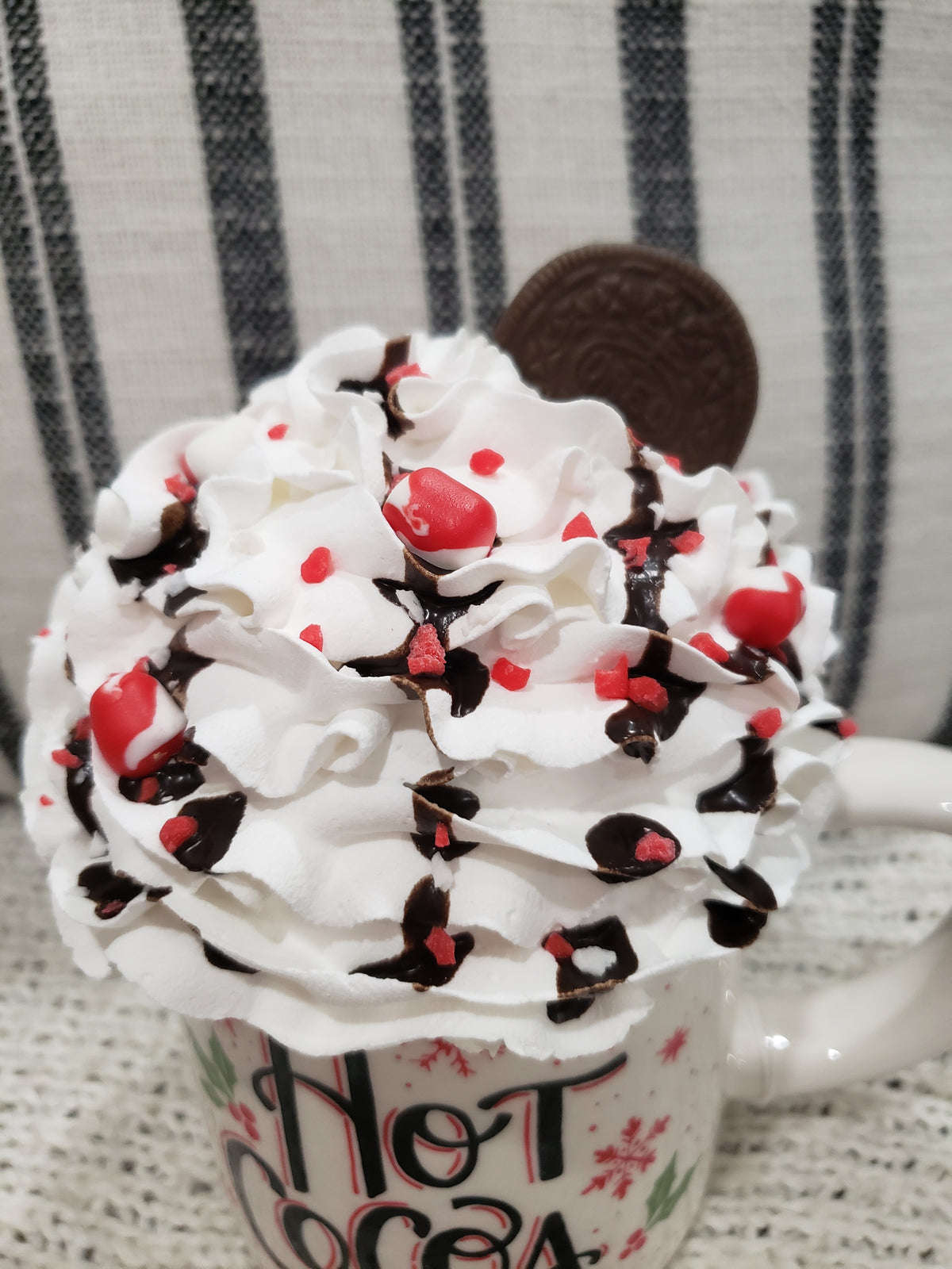 Pip Posh Design Faux Sweet Décor &quot;Hot Cocoa&quot; Mug &amp; Sprinkled Vanilla Peppermint Whipped Topper Holiday Collection