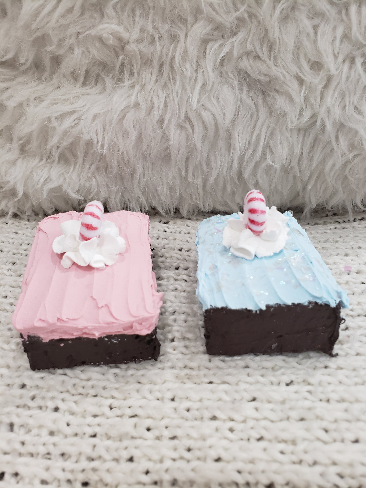 Pip Posh Design Faux Sweet Décor  Faux Peppermint Pink &amp; Blue Frosted Faux Brownies Holiday Collection