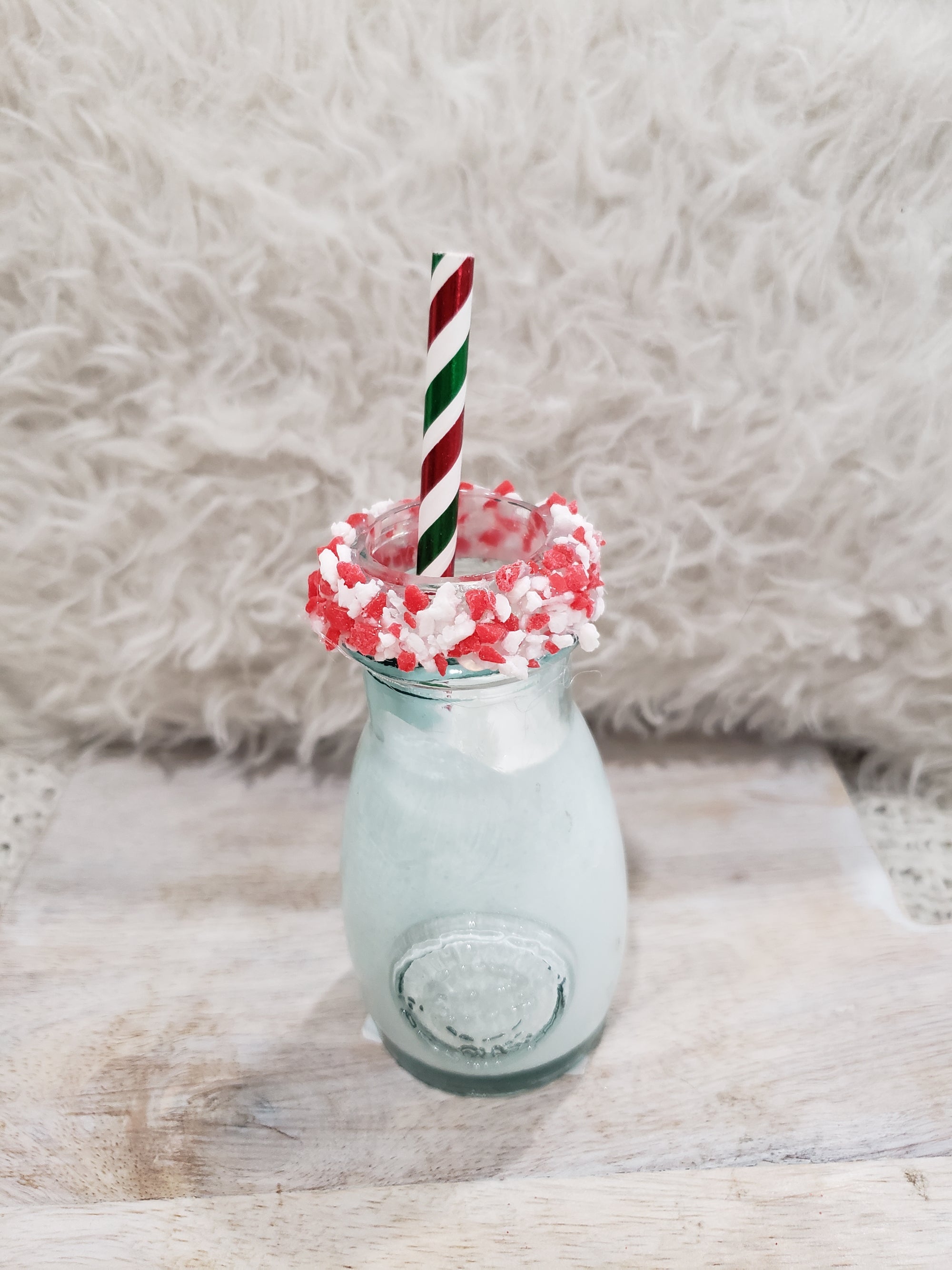 Pip Posh Design Faux Sweet Décor Mini Milk Jar & Peppermint Dipped Rim Holiday Collection