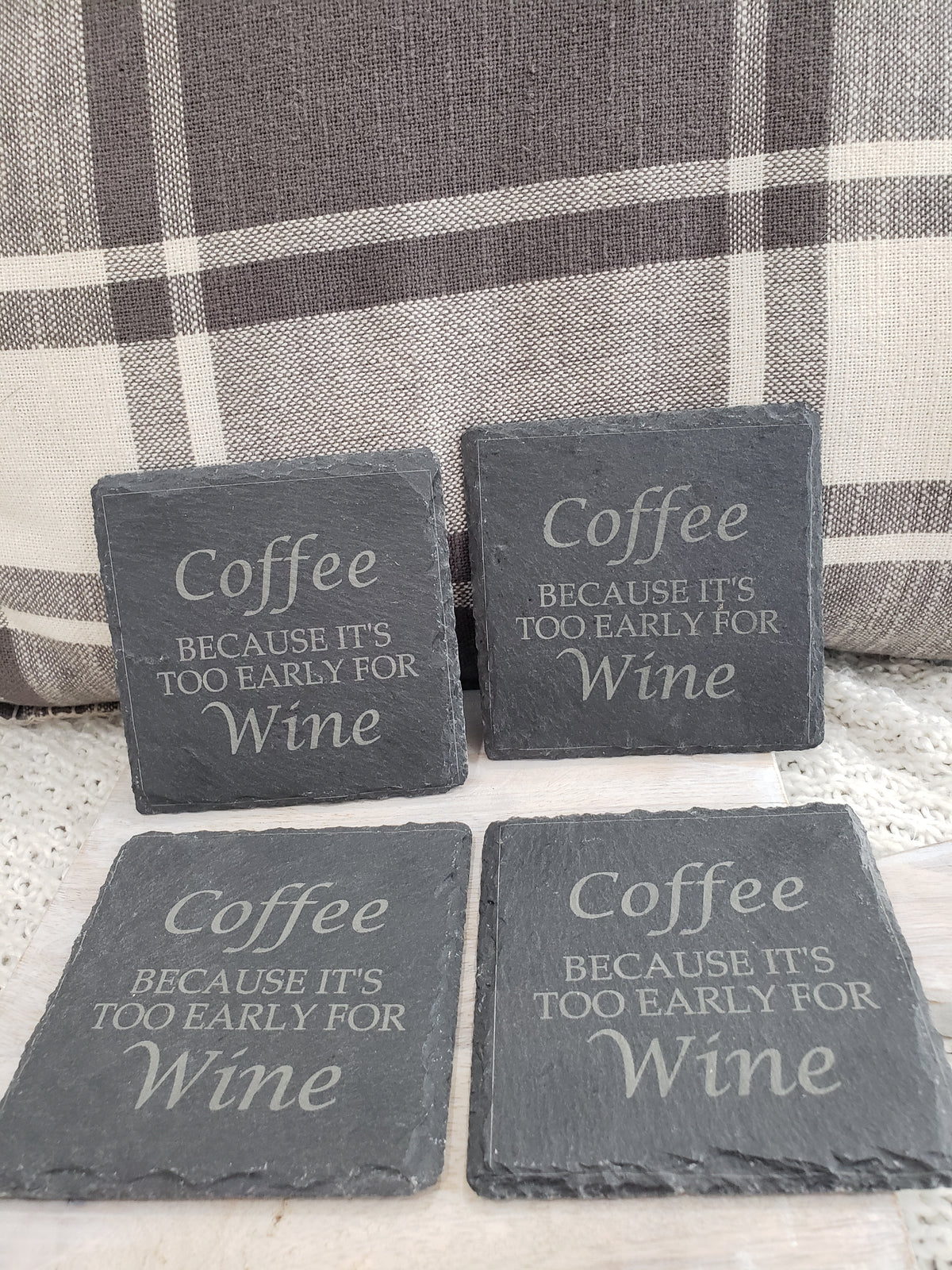 Pip Posh Design &quot;Coffee Because Its Too Early For Wine&quot; Gray Stone Coasters Set of 4