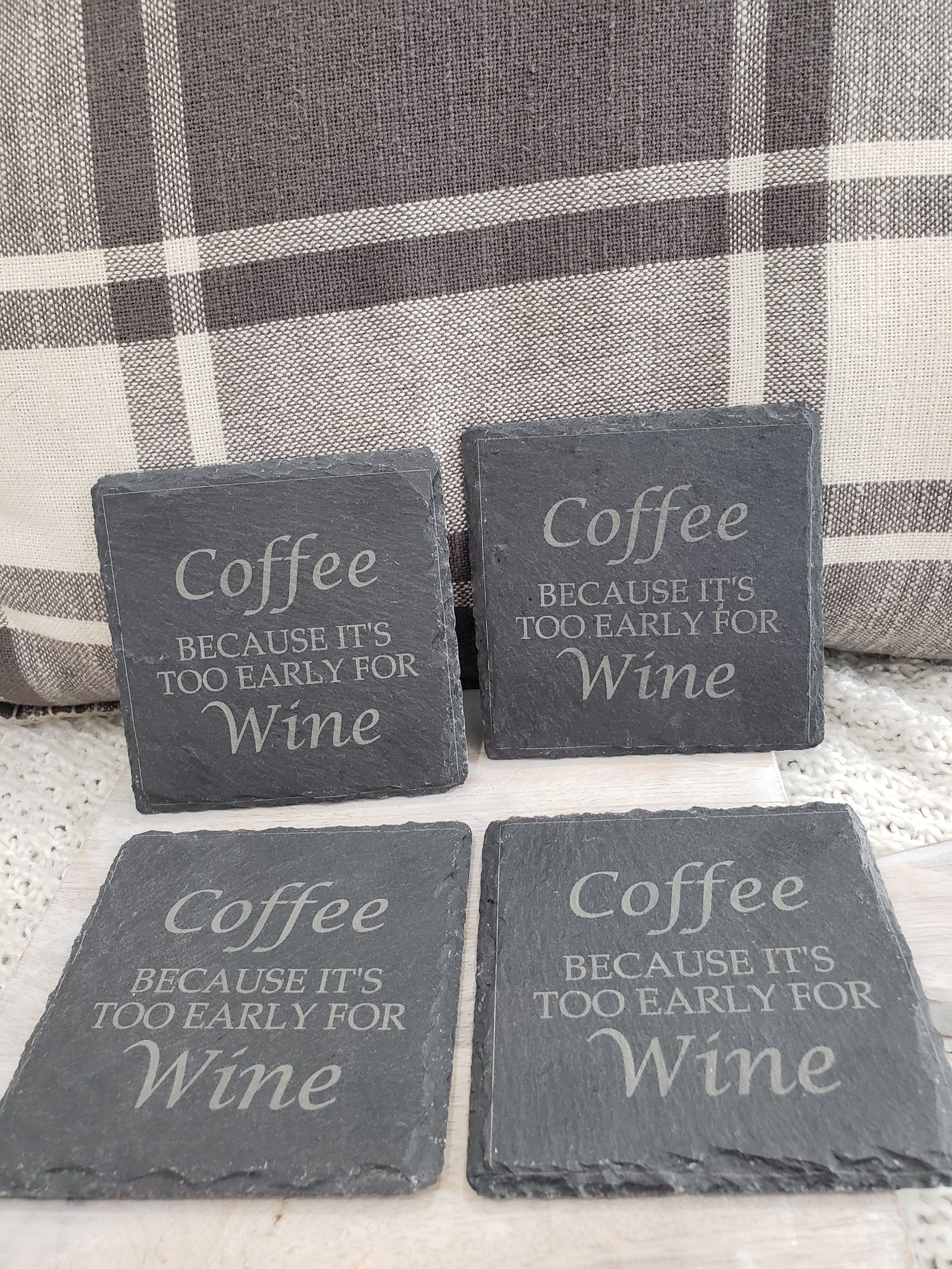 Pip Posh Design "Coffee Because Its Too Early For Wine" Gray Stone Coasters Set of 4