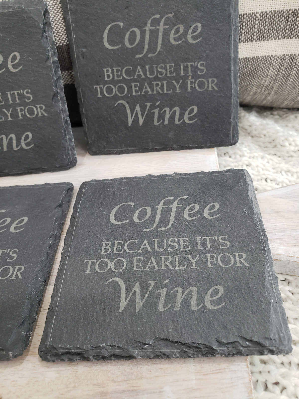 Pip Posh Design &quot;Coffee Because Its Too Early For Wine&quot; Gray Stone Coasters Set of 4