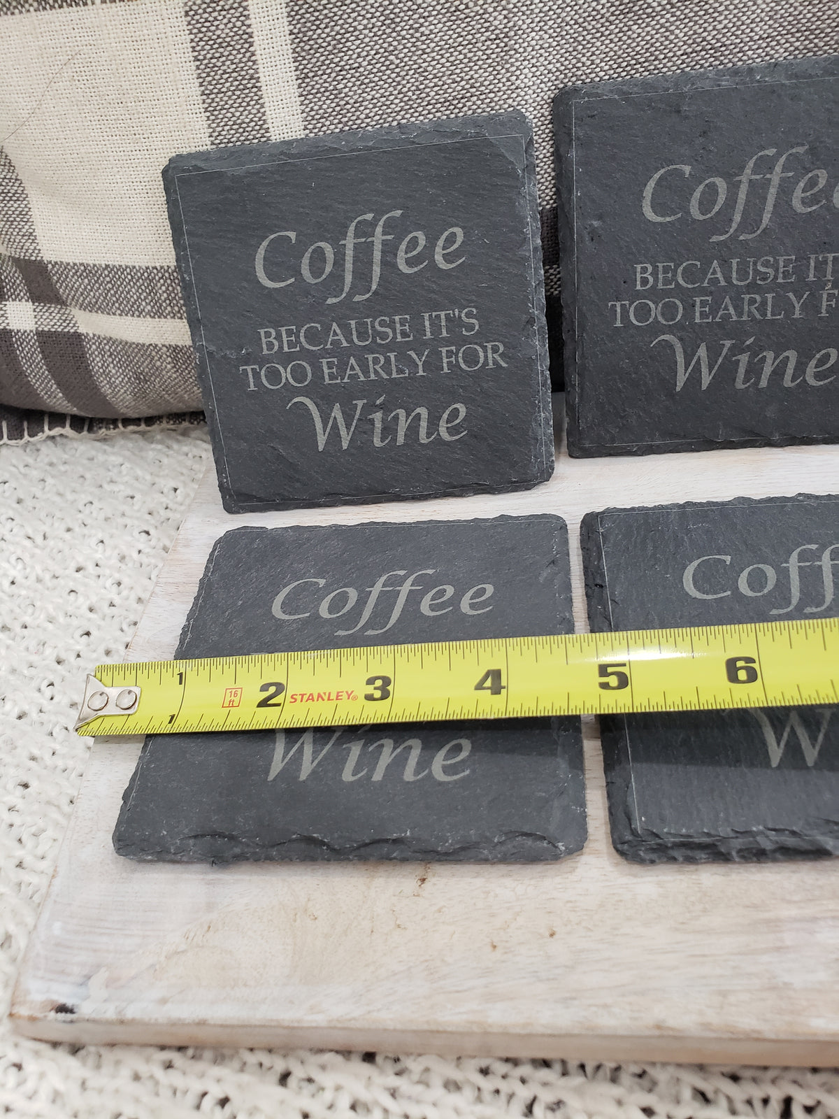 Pip Posh Design &quot;Coffee Because Its Too Early For Wine&quot; Gray Stone Coasters Set of 4