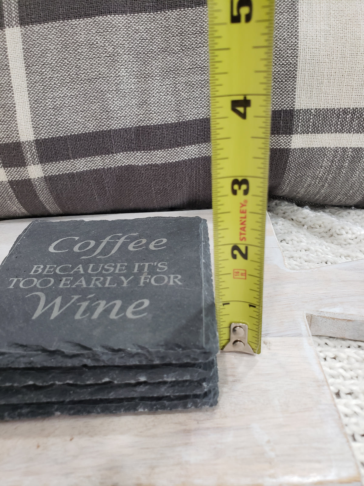 Pip Posh Design &quot;Coffee Because Its Too Early For Wine&quot; Gray Stone Coasters Set of 4