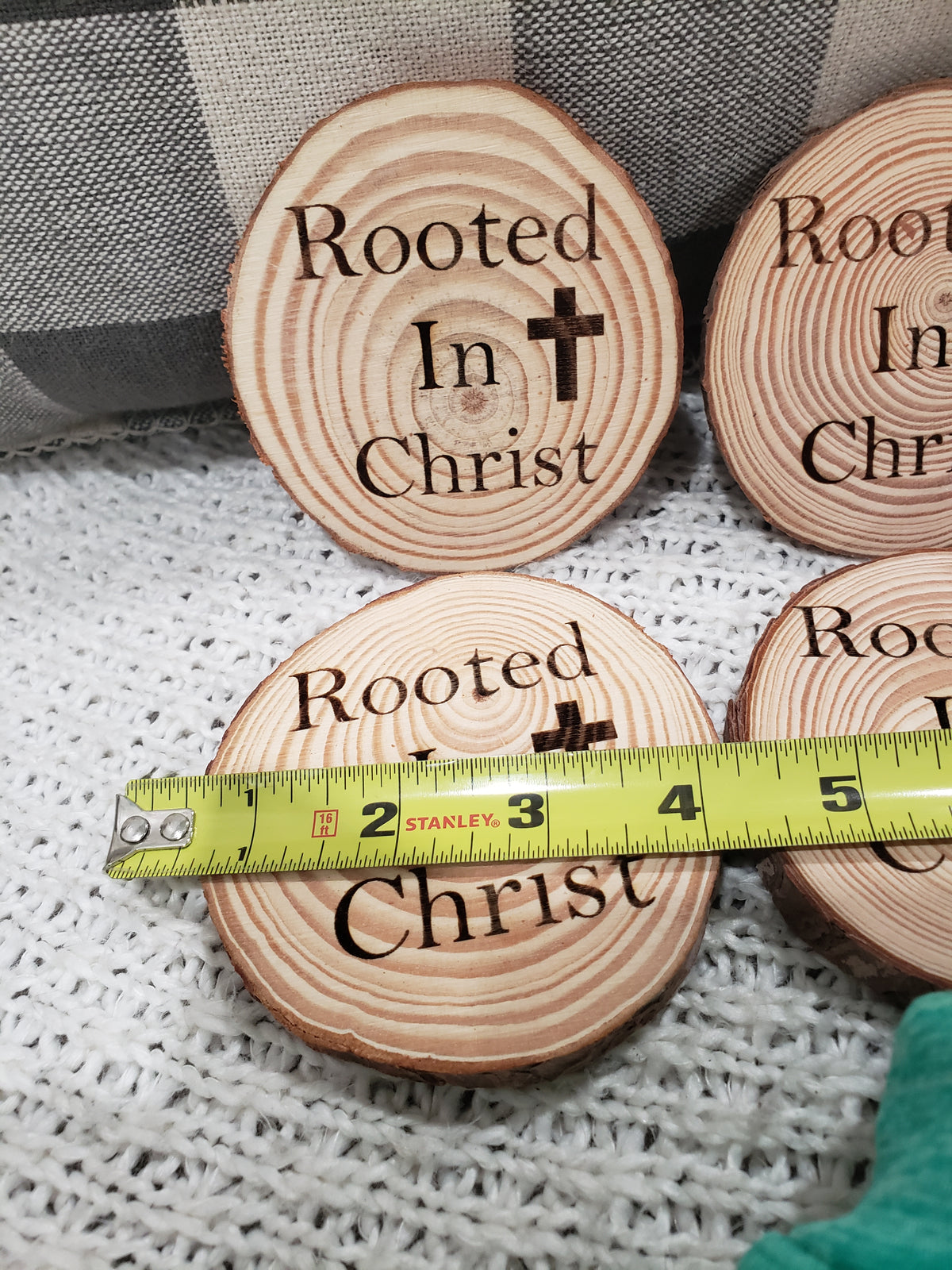 Pip Posh Design &quot;Rooted In Christ&quot; Wooden Coasters Set Of 4