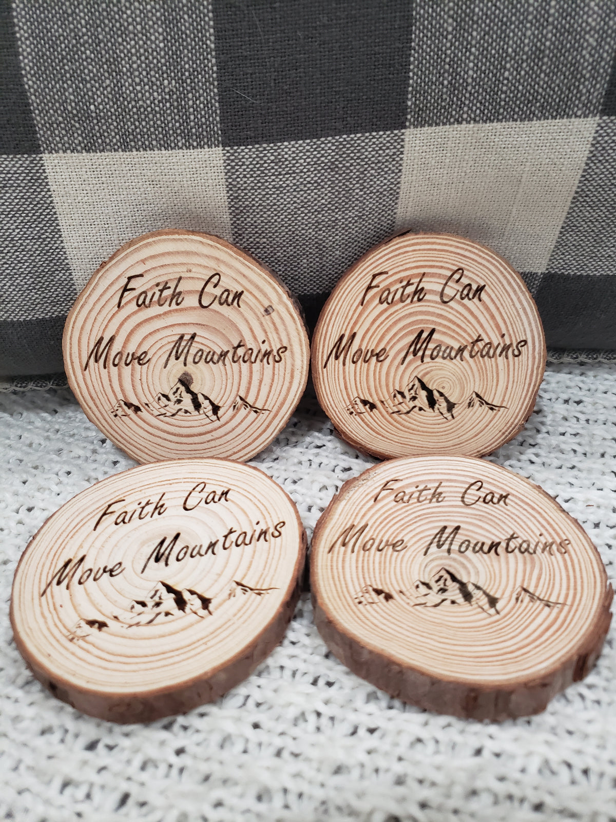 Pip Posh Design &quot;Faith Can Move Mountains&quot; Wooden Coasters Set of 4