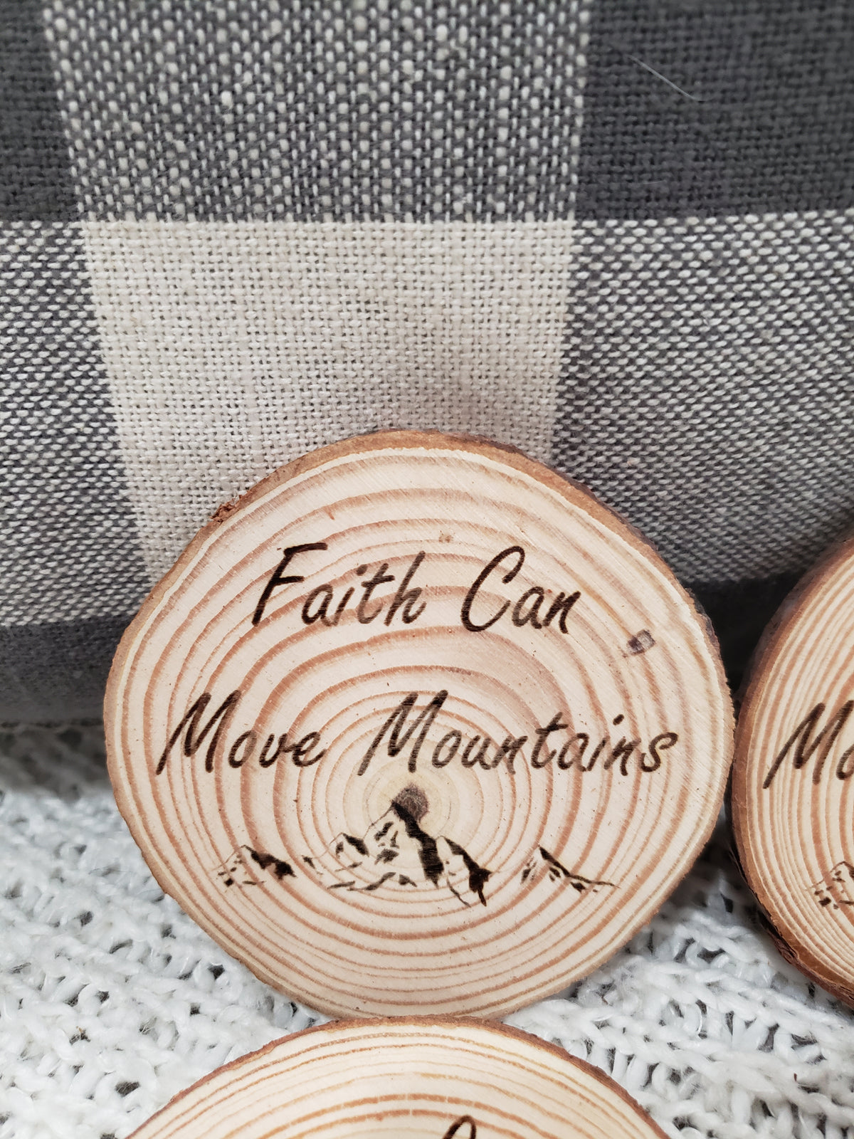Pip Posh Design &quot;Faith Can Move Mountains&quot; Wooden Coasters Set of 4