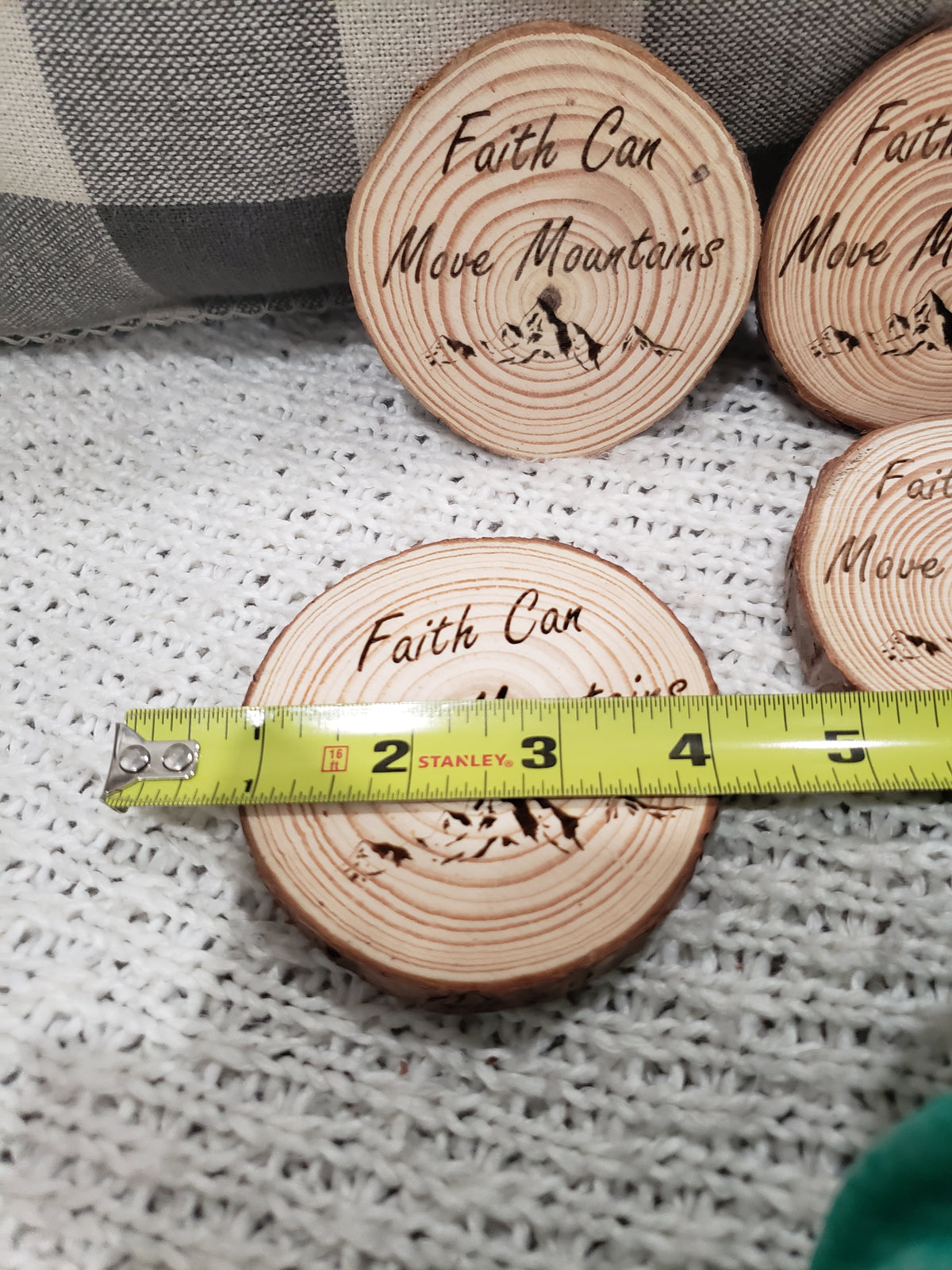 Pip Posh Design &quot;Faith Can Move Mountains&quot; Wooden Coasters Set of 4