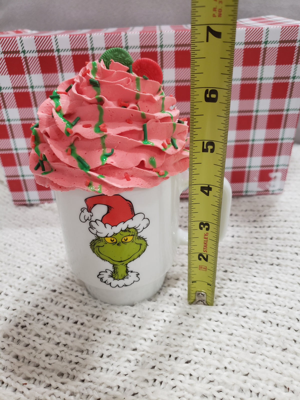 Pip Posh Design Faux Sweet Décor &quot;Nasty, Wasty, Skunk&quot; Grinch Double Sided Mug &amp; Red Whipped Topper Holiday Collection