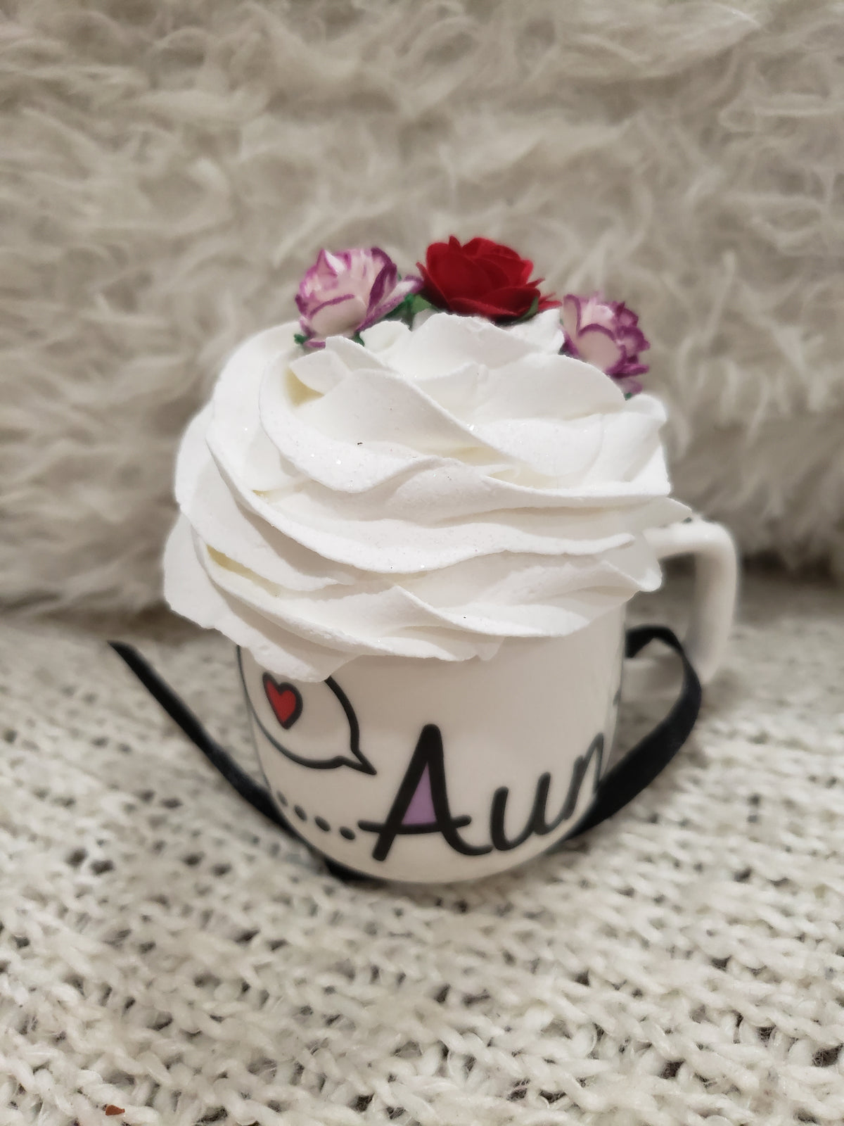 Pip Posh Design Faux Sweet Décor &quot;Aunt&quot; Mini Double Sided Mug &amp; Whipped Topper Collection