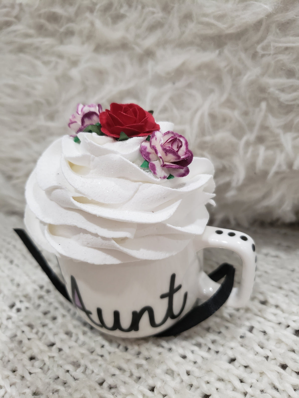 Pip Posh Design Faux Sweet Décor &quot;Aunt&quot; Mini Double Sided Mug &amp; Whipped Topper Collection