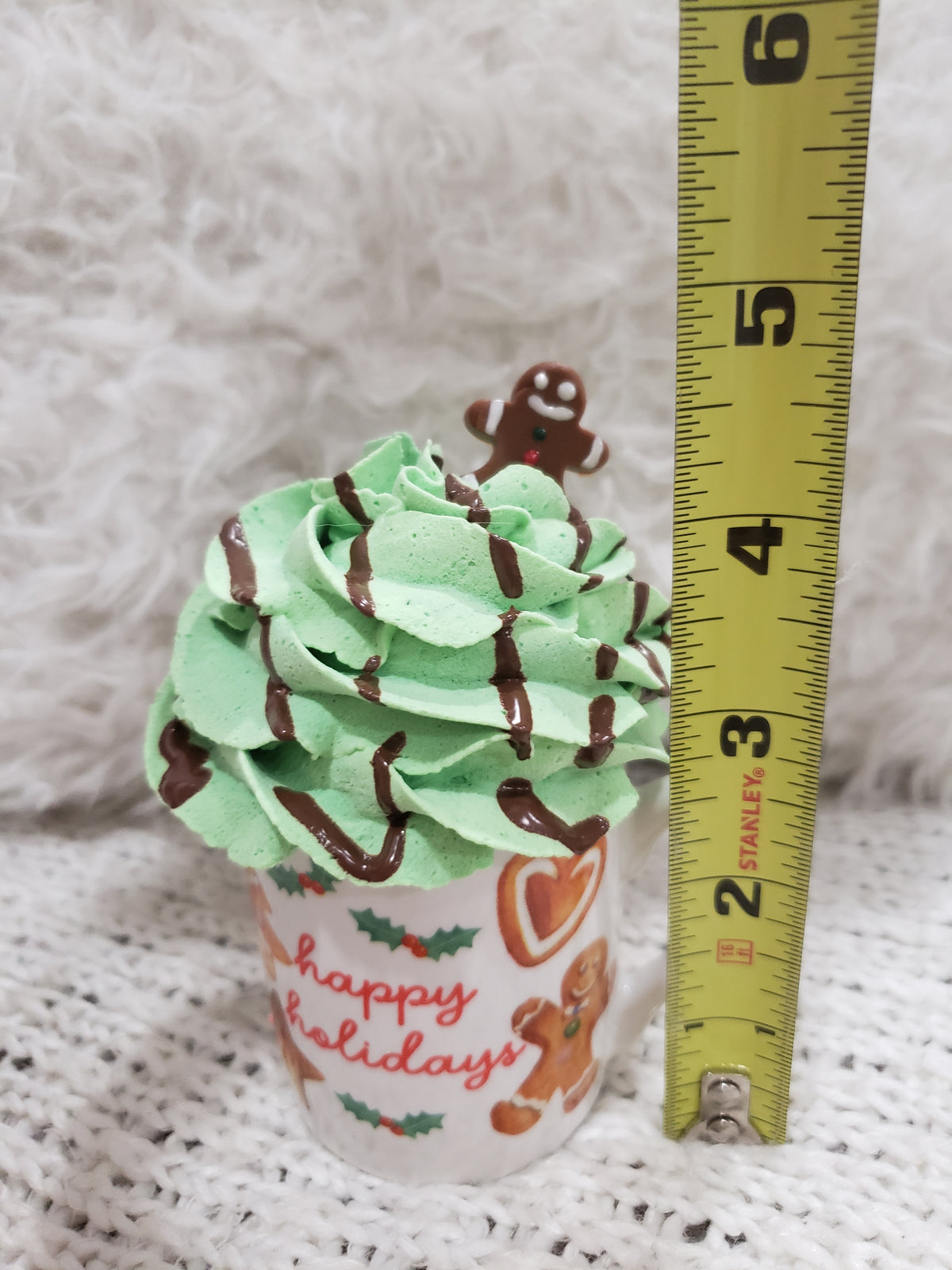 Pip Posh Design Faux Sweet Décor &quot;Happy Holiday&quot; Mini Gingerbread Man Mug &amp; Green Whipped Topper Holiday Collection