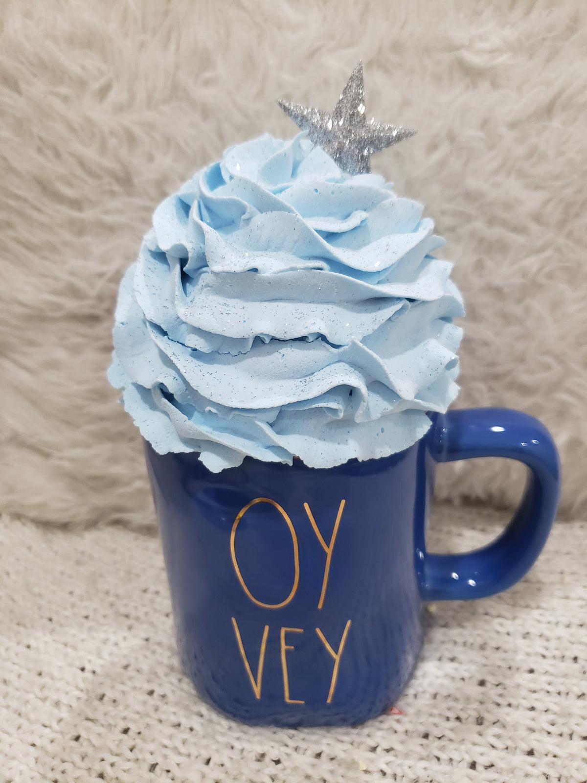 Pip Posh Design Faux Sweet Décor Whipped Blue Silver Star Mug Topper