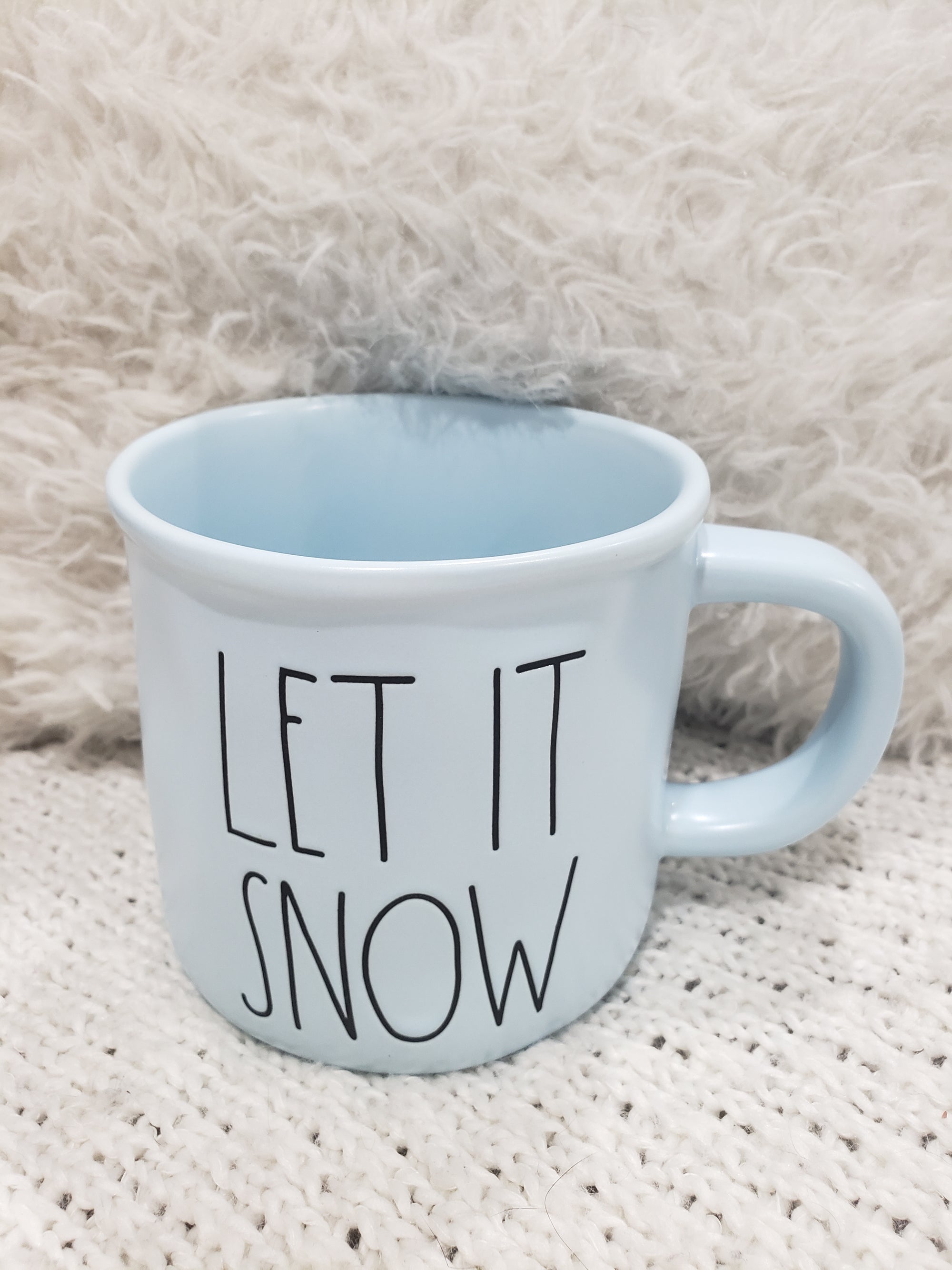 Rae Dunn " Let It Snow" Powder Blue Camper Mug Winter Collection