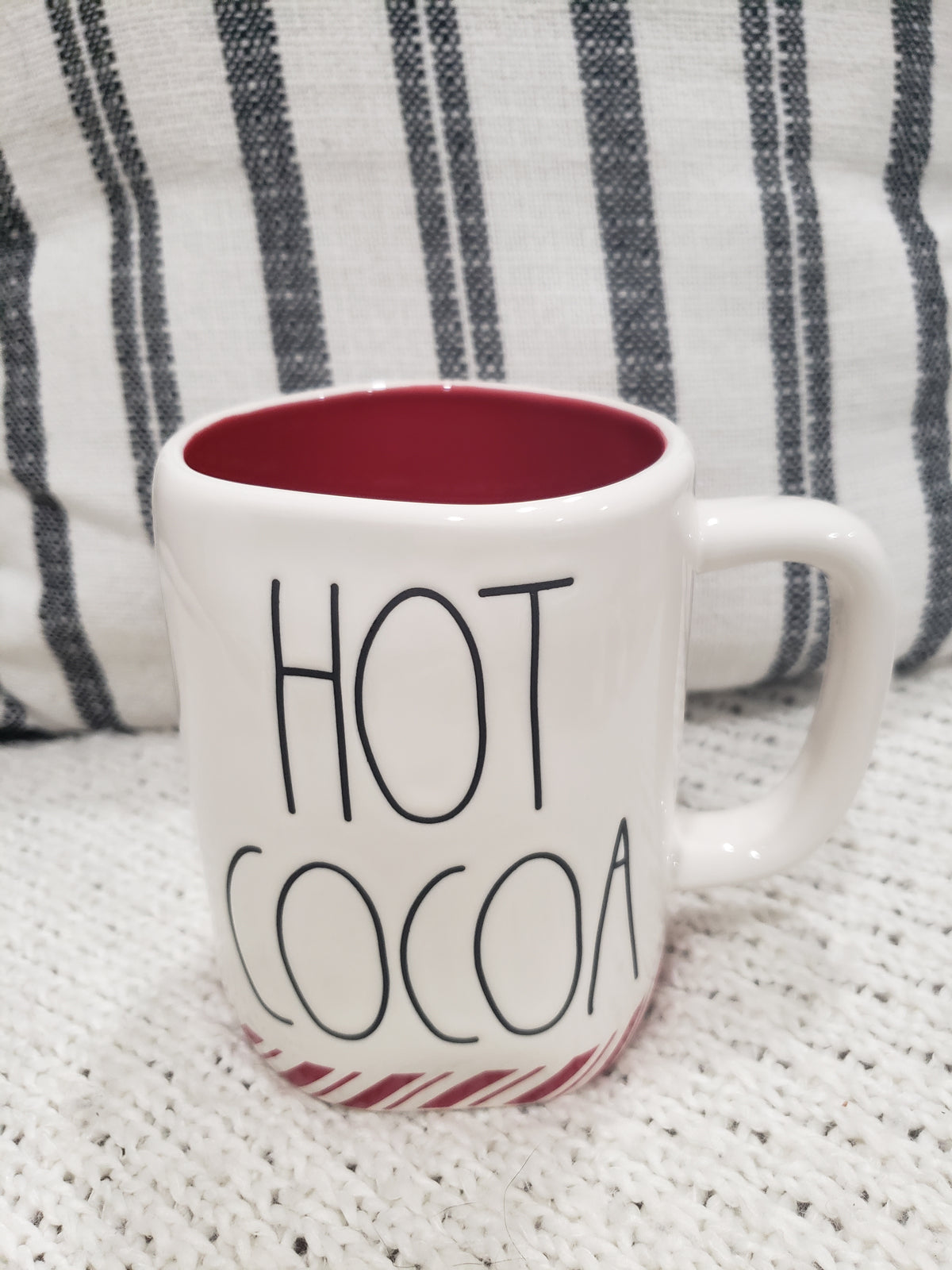 Rae Dunn &quot;Hot Cocoa&quot; Candy Cane Bottom Mug Holiday Collection