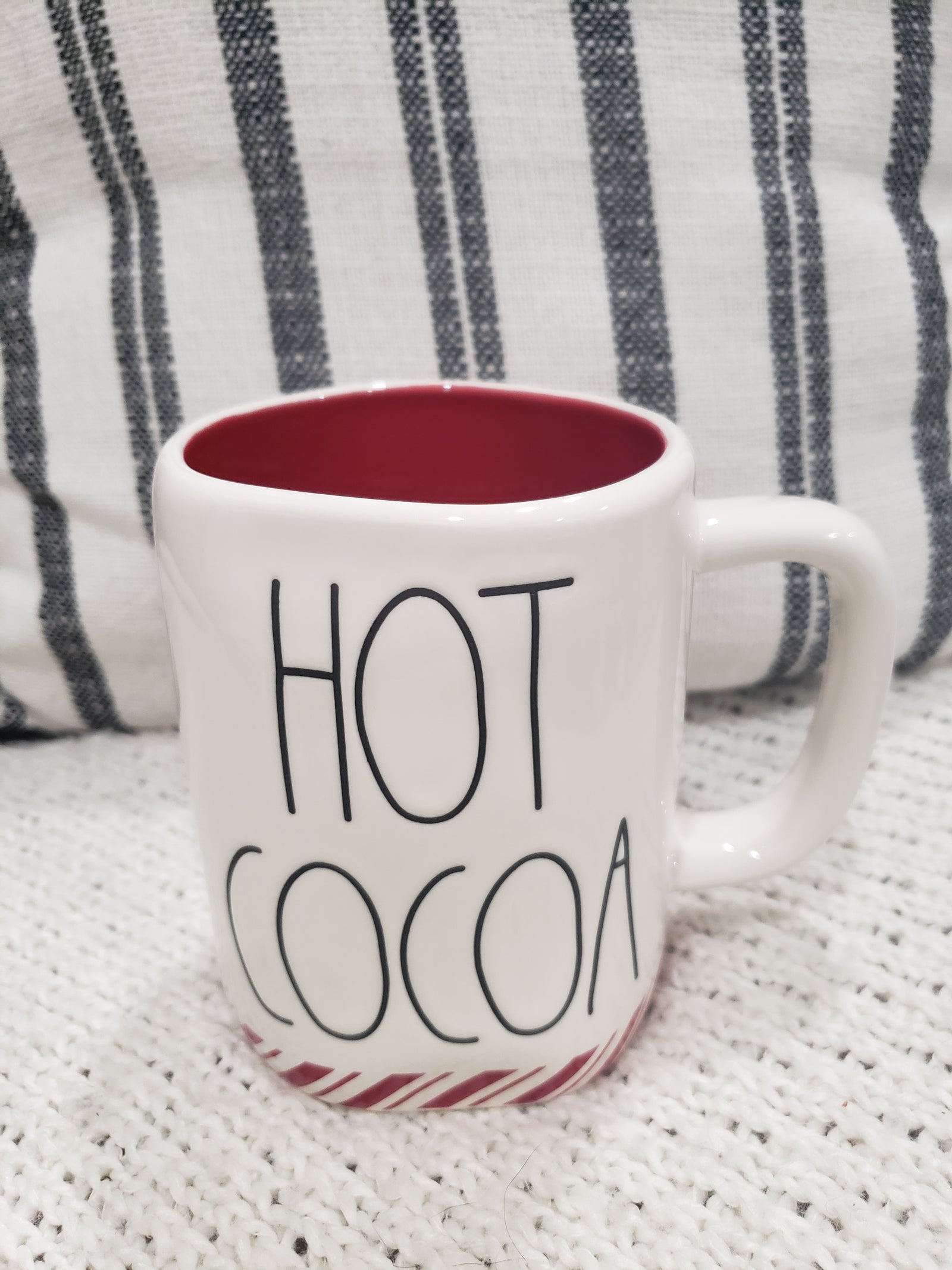 Rae Dunn "Hot Cocoa" Candy Cane Bottom Mug Holiday Collection