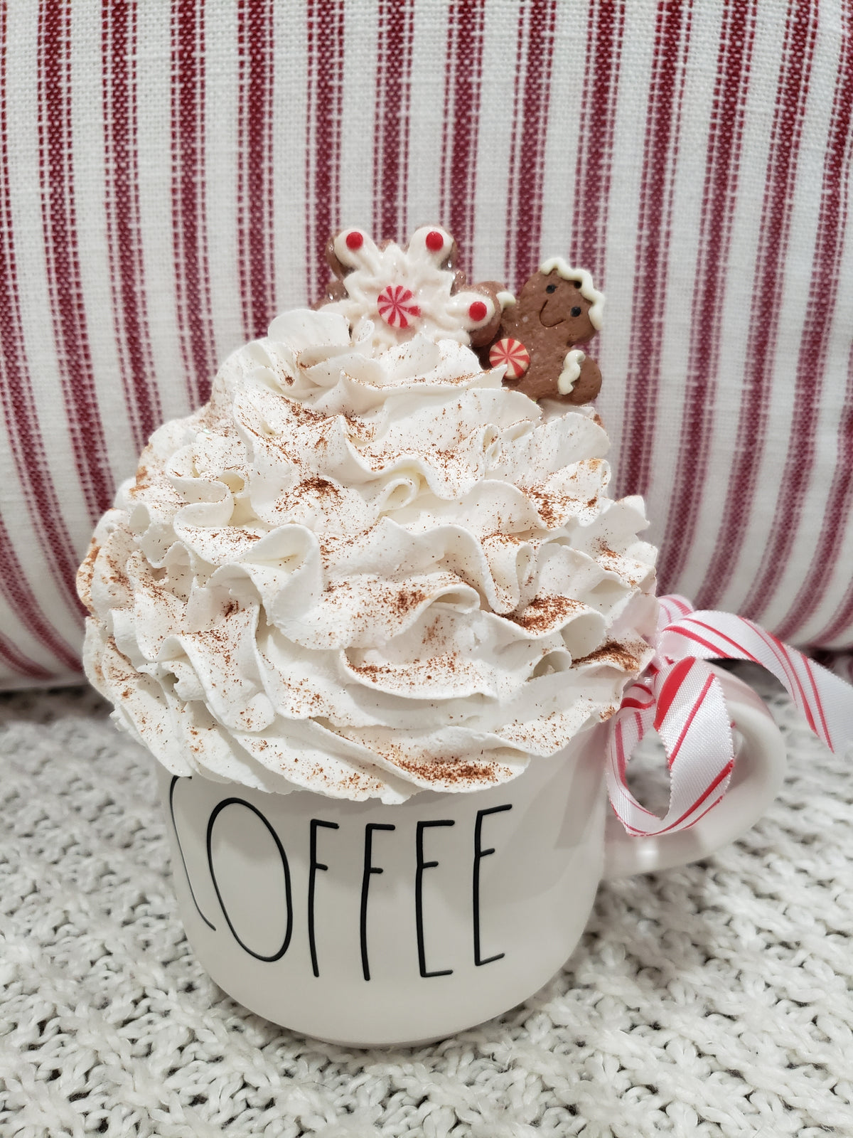 Rae Dunn &quot;Coffee&quot; White Mug &amp; Whipped Gingerbread Man Topper Holiday Collection