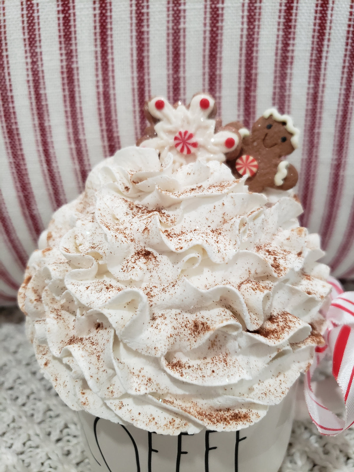 Rae Dunn &quot;Coffee&quot; White Mug &amp; Whipped Gingerbread Man Topper Holiday Collection