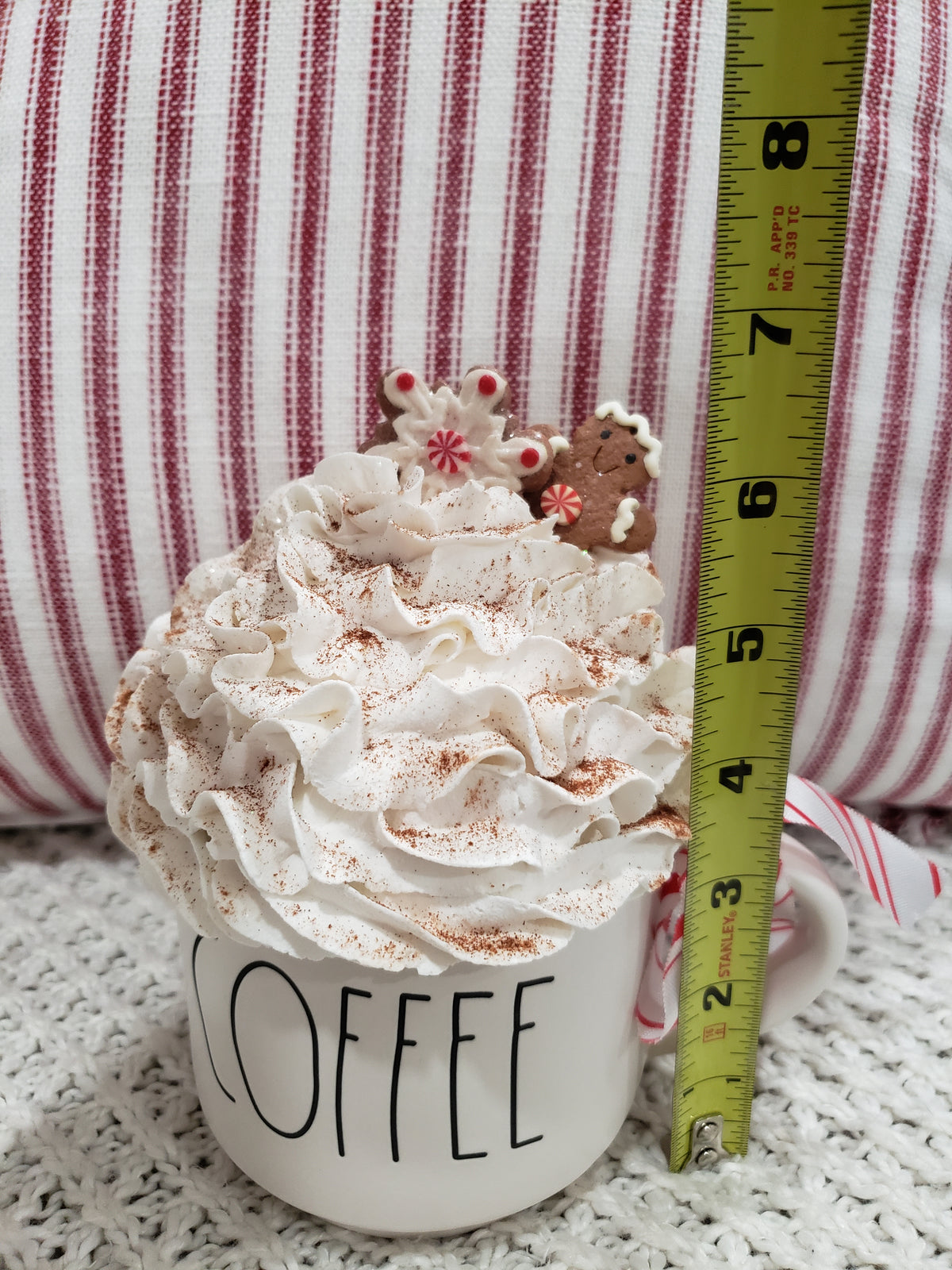 Rae Dunn &quot;Coffee&quot; White Mug &amp; Whipped Gingerbread Man Topper Holiday Collection