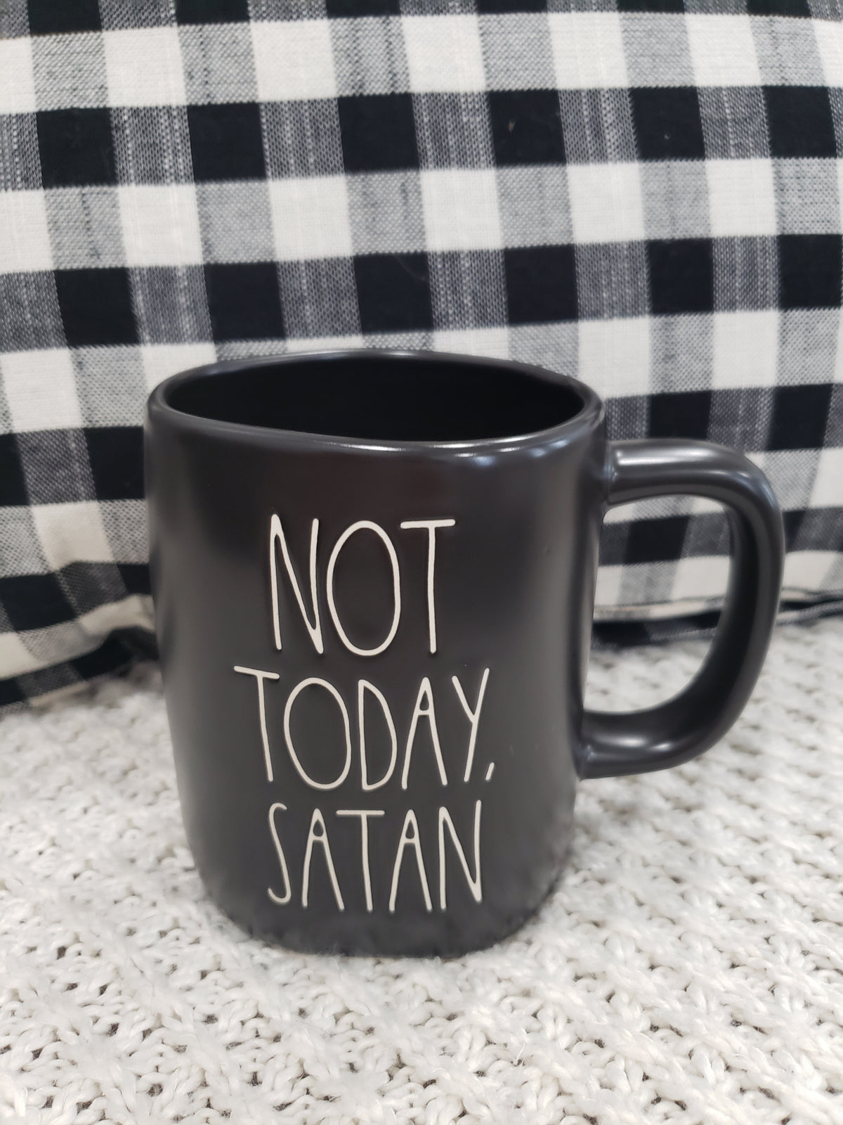 Rae Dunn &quot;Not Today, Satan&quot; Black Mug Faith Collection