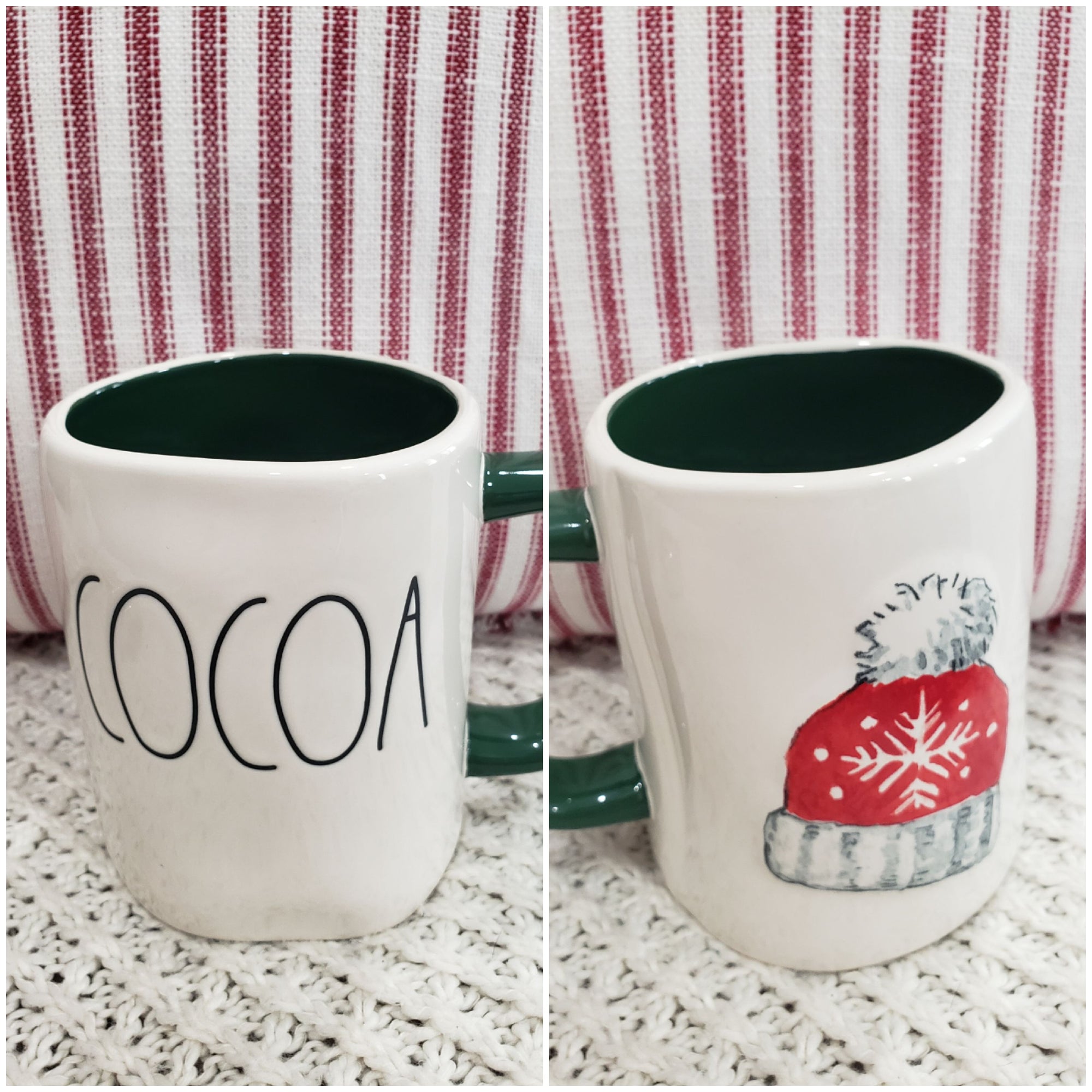 Rae Dunn "Cocoa" Snowflake Hat Double Sided Mug Holiday Collection