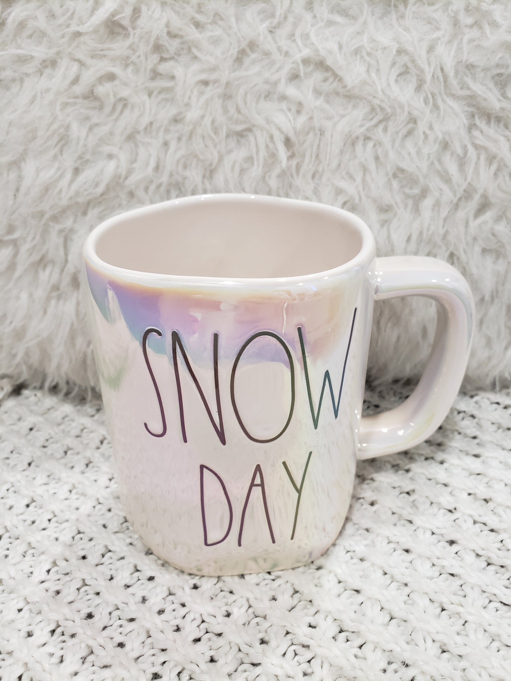 Rae Dunn "Snow Day" White Iridescent Mug Holiday Collection