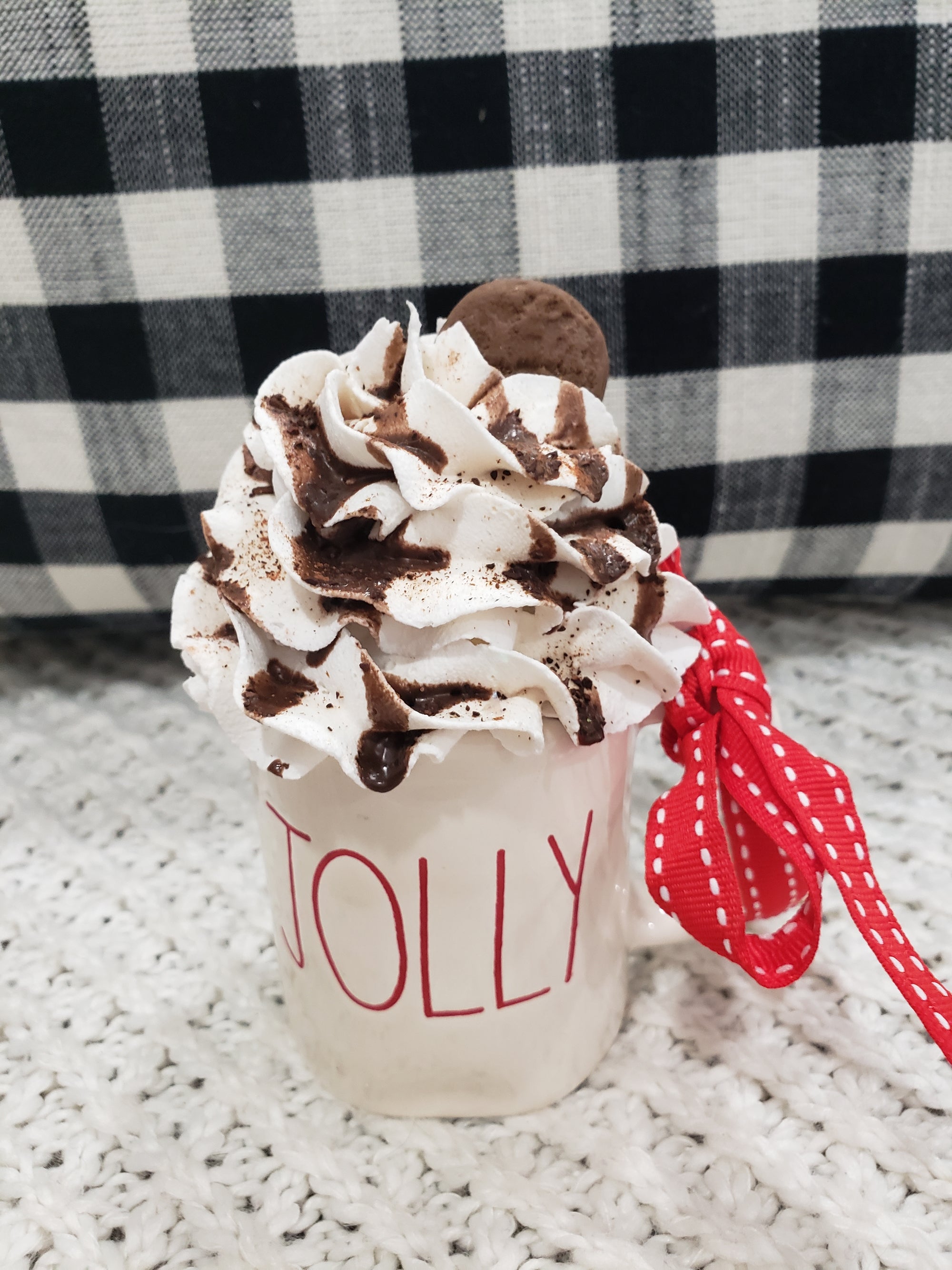 Rae Dunn "Jolly" White Mini Mug & Pip Posh Design Faux Sweet Décor Whipped Chocolate Cookie Drizzled Topper Holiday Collection