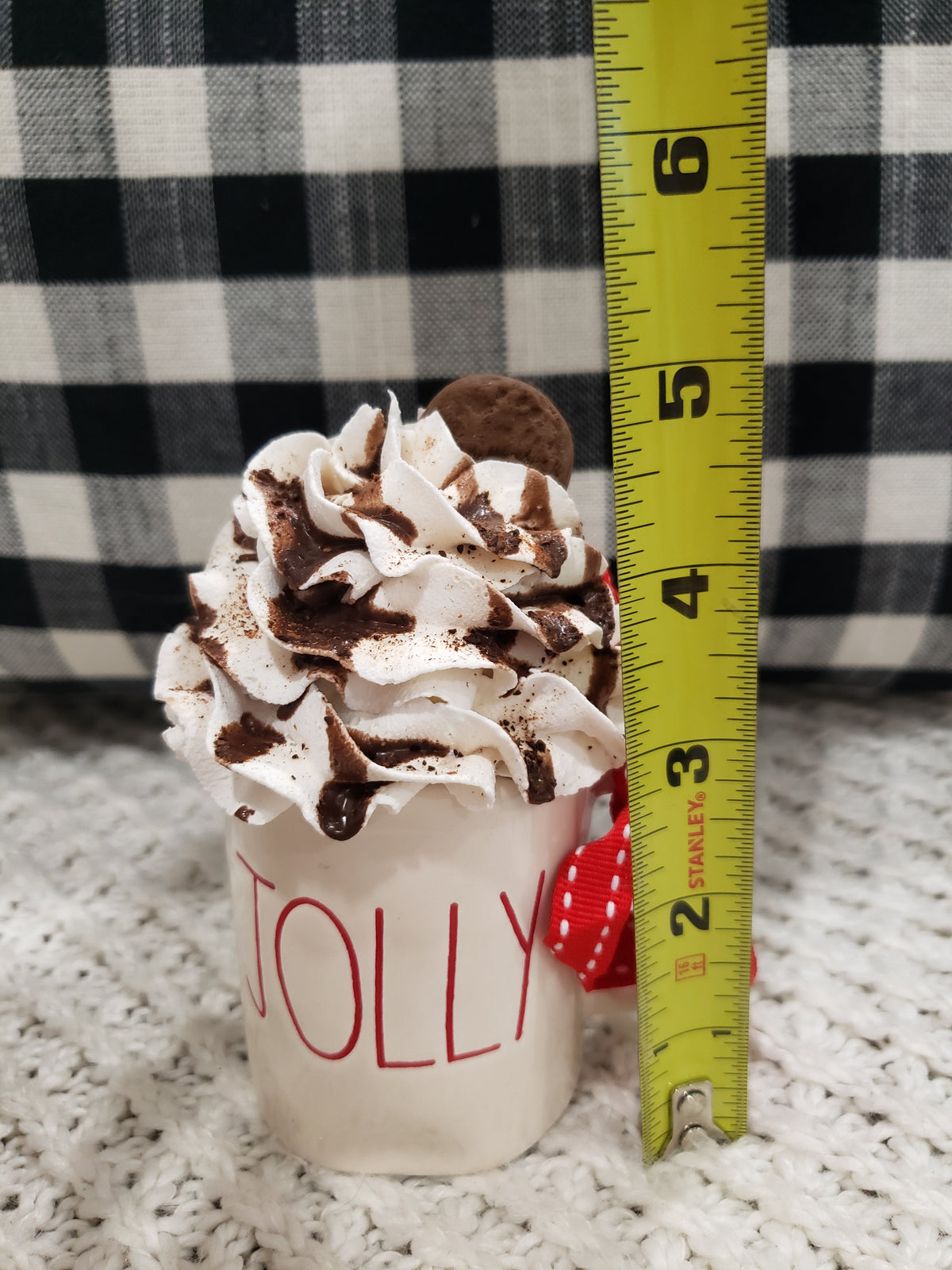 Rae Dunn &quot;Jolly&quot; White Mini Mug &amp; Pip Posh Design Faux Sweet Décor Whipped Chocolate Cookie Drizzled Topper Holiday Collection