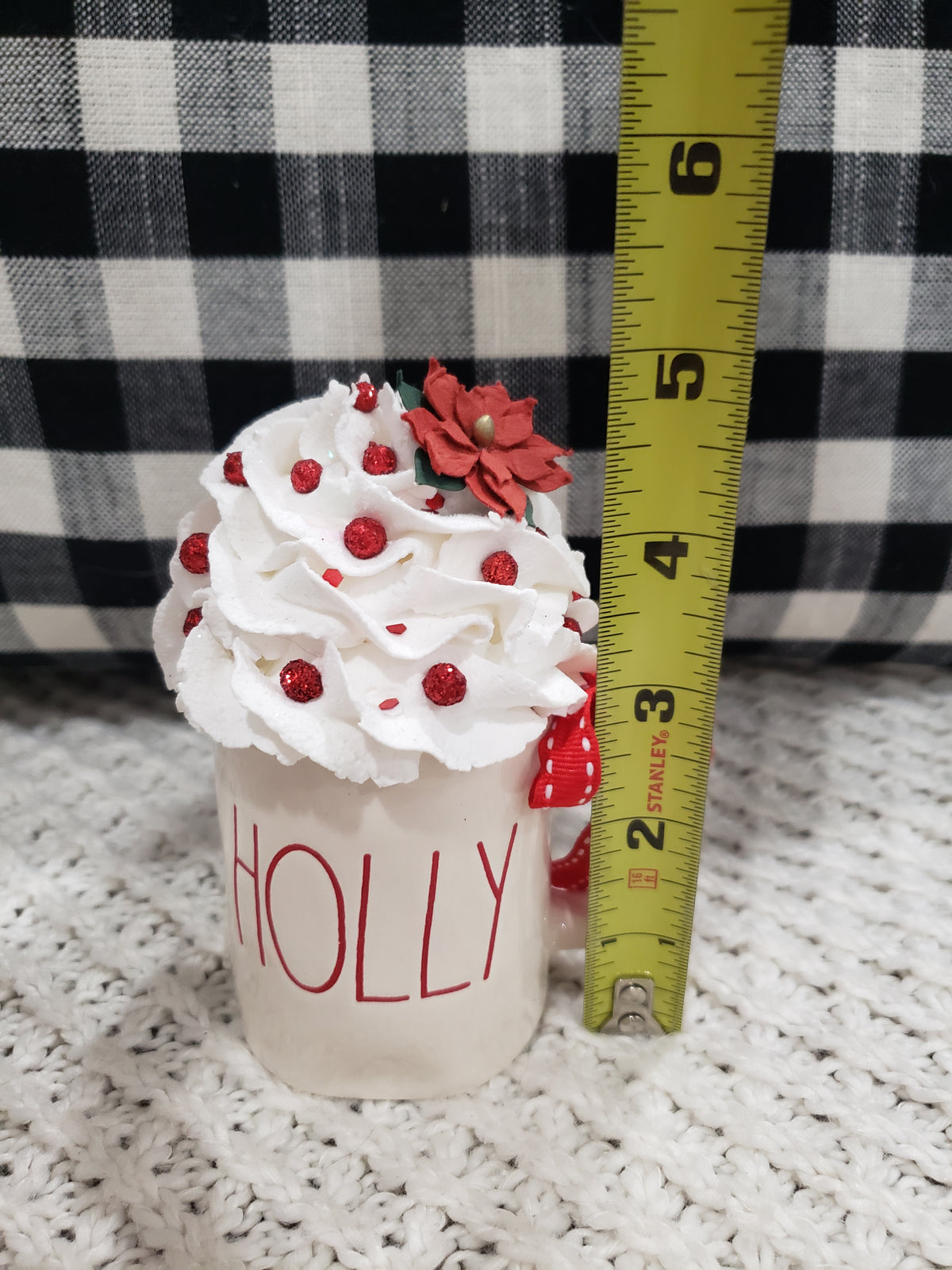 Rae Dunn &quot;Holly&quot; White Mini Mug &amp; Pip Posh Design Faux Sweet Décor Mistletoe Whipped Topper Holiday Collection
