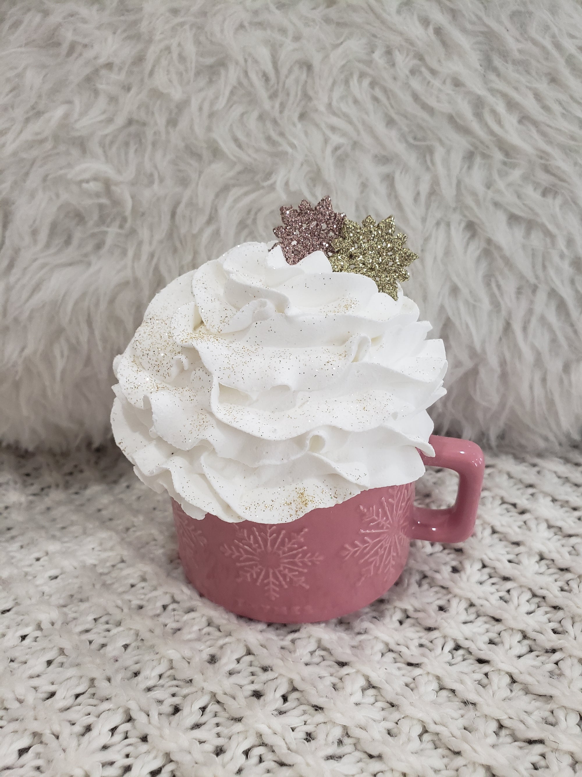 Pip Posh Design Faux Sweet Décor  Mini Pink Snowflake Mug & White Whipped Topper Winter Collection