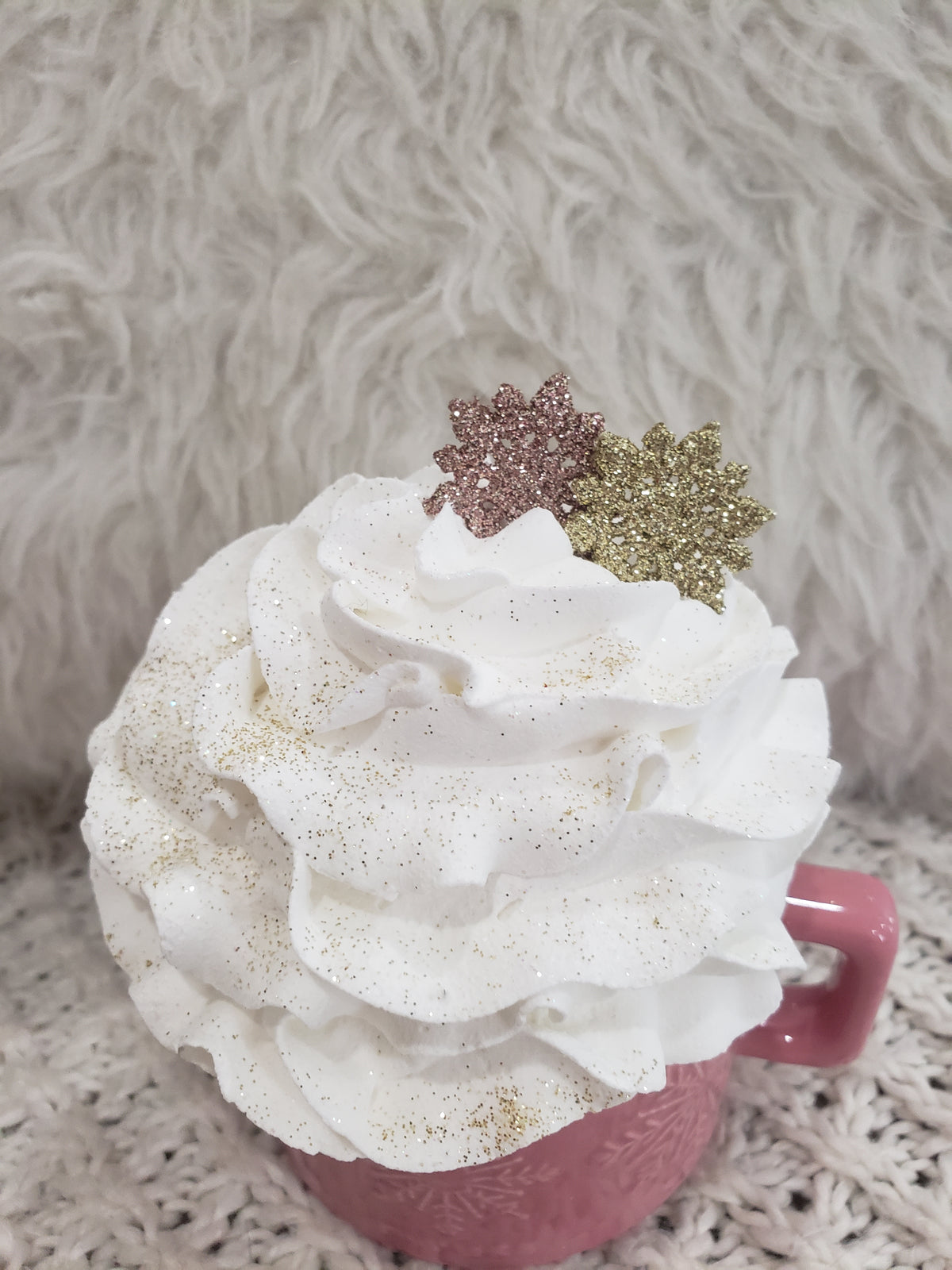 Pip Posh Design Faux Sweet Décor  Mini Pink Snowflake Mug &amp; White Whipped Topper Winter Collection