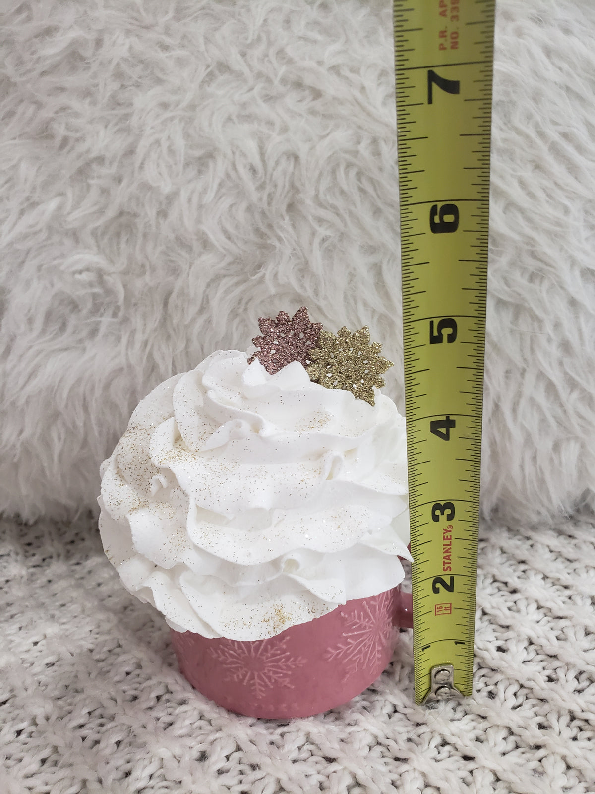 Pip Posh Design Faux Sweet Décor  Mini Pink Snowflake Mug &amp; White Whipped Topper Winter Collection