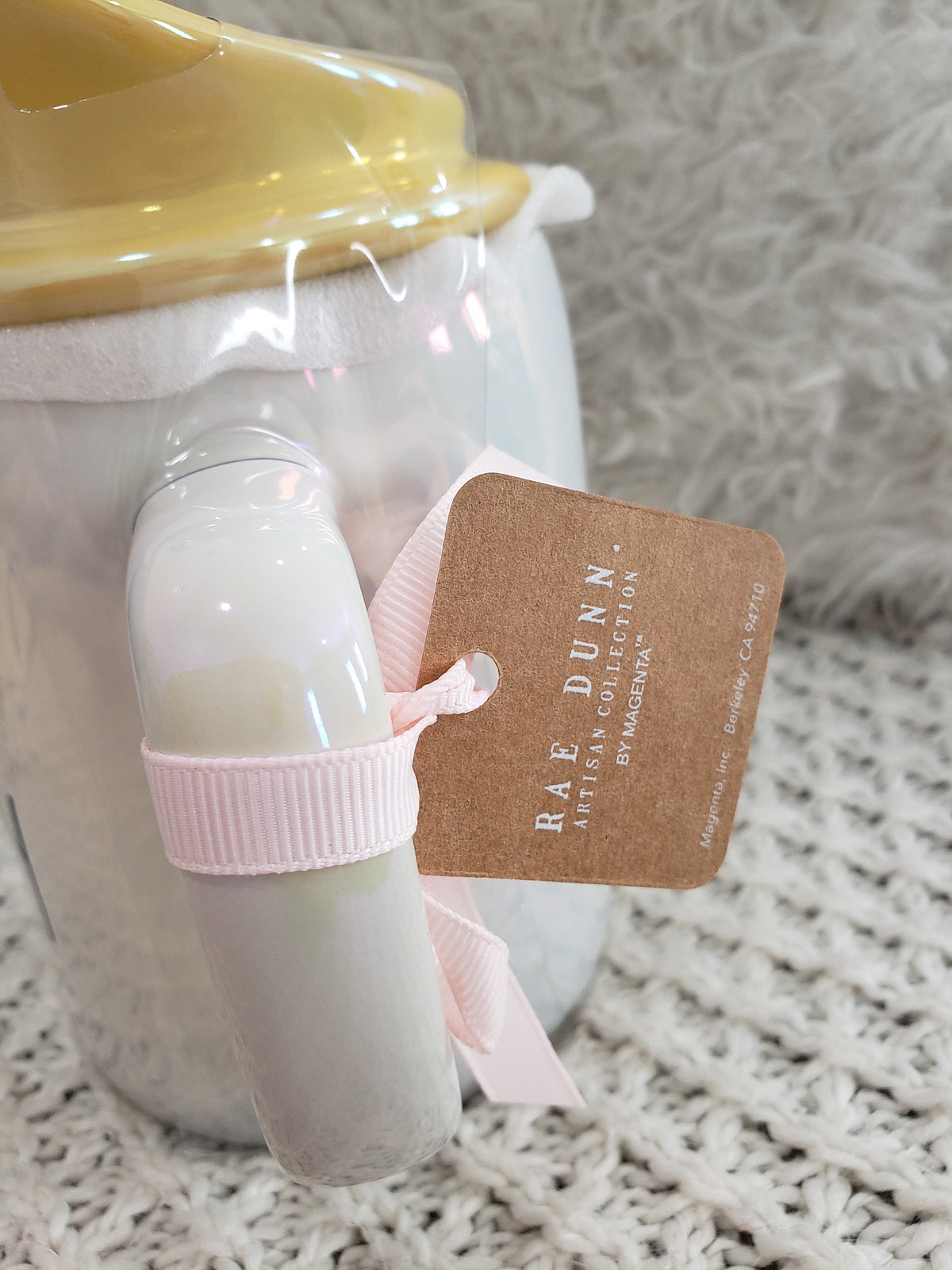 Rae Dunn &quot;Sleeping Beauty&quot; White Iridescent Double Sided Mug &amp; Crown Mug Topper Disney&#39;s Princess Collection