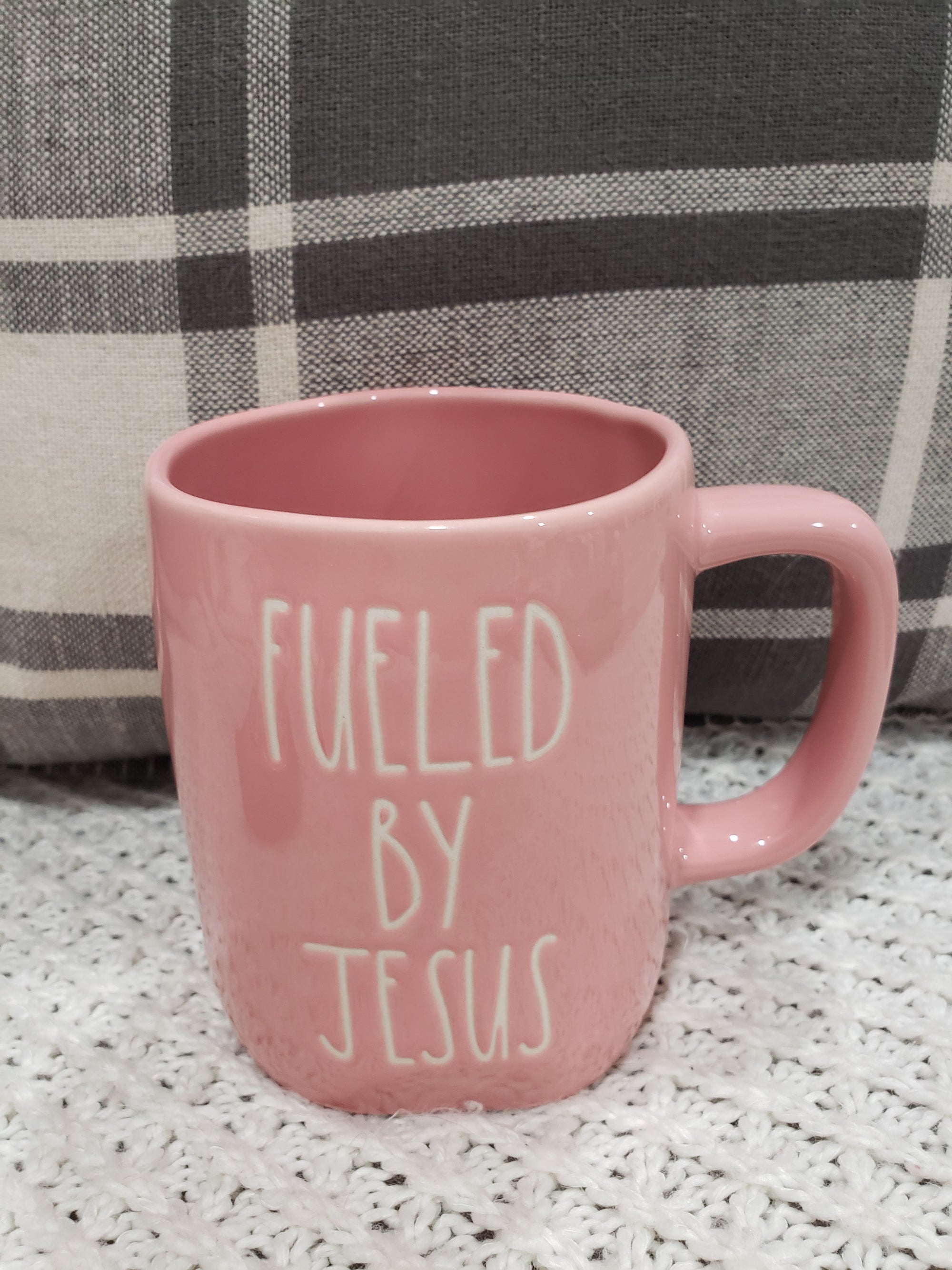 Rae Dunn "Fueled By Jesus" Peachy Pink Mug Faith Collection