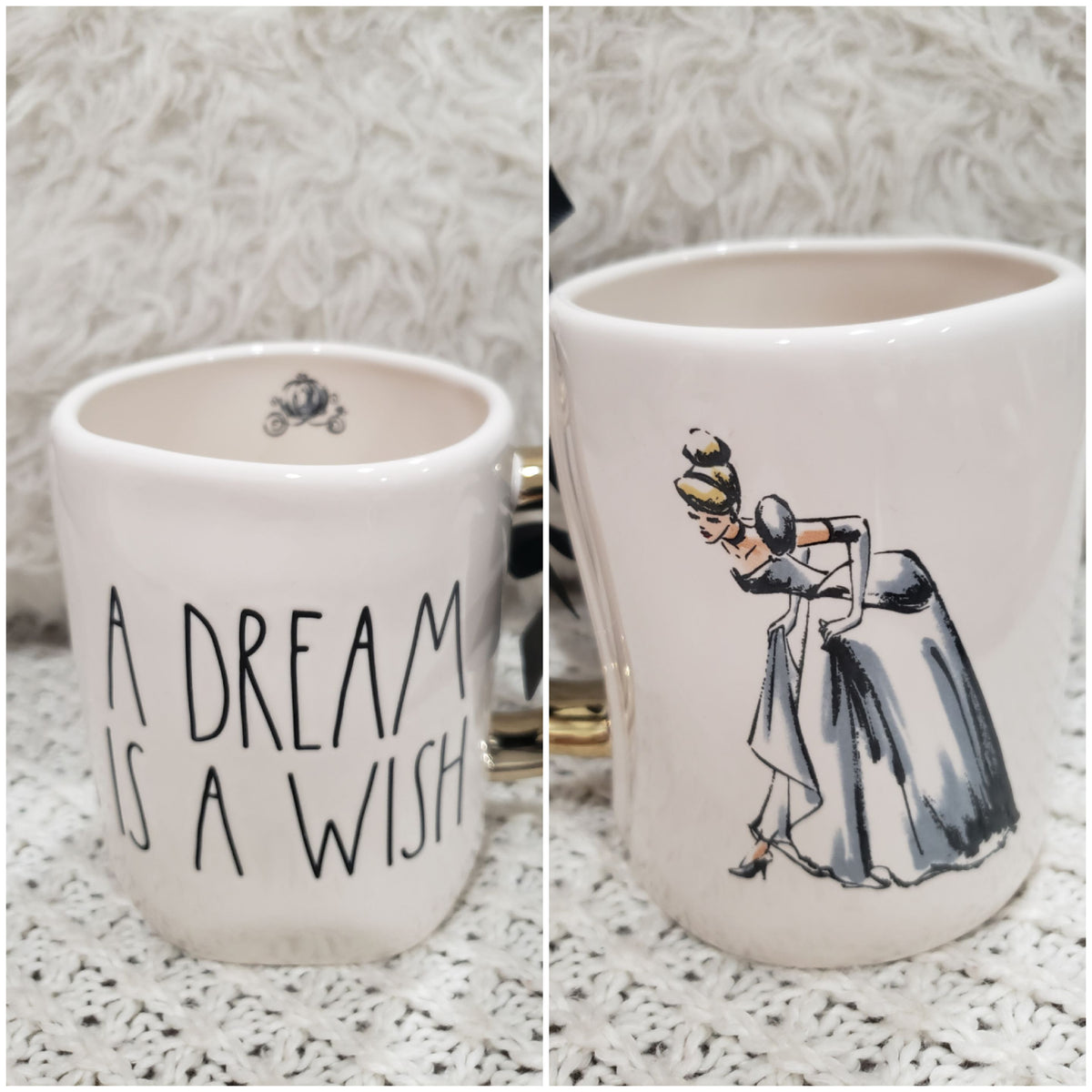 Rae Dunn &quot;A Dream Is A Wish&quot; Cinderella Double Sided Mug Disney&#39;s Cinderella Princess Collection