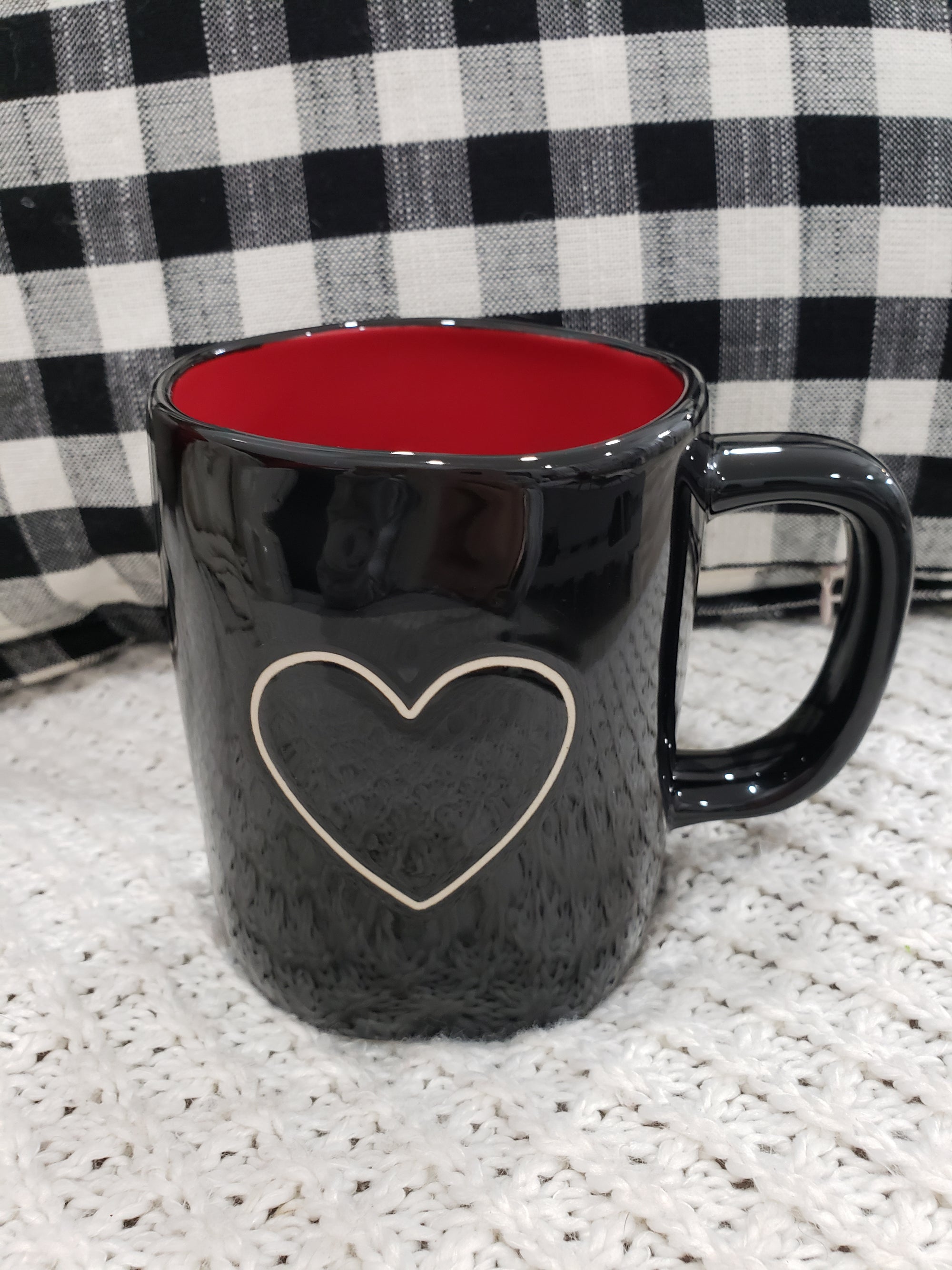 Rae Dunn "White Outlined Heart" Black Mug Collection