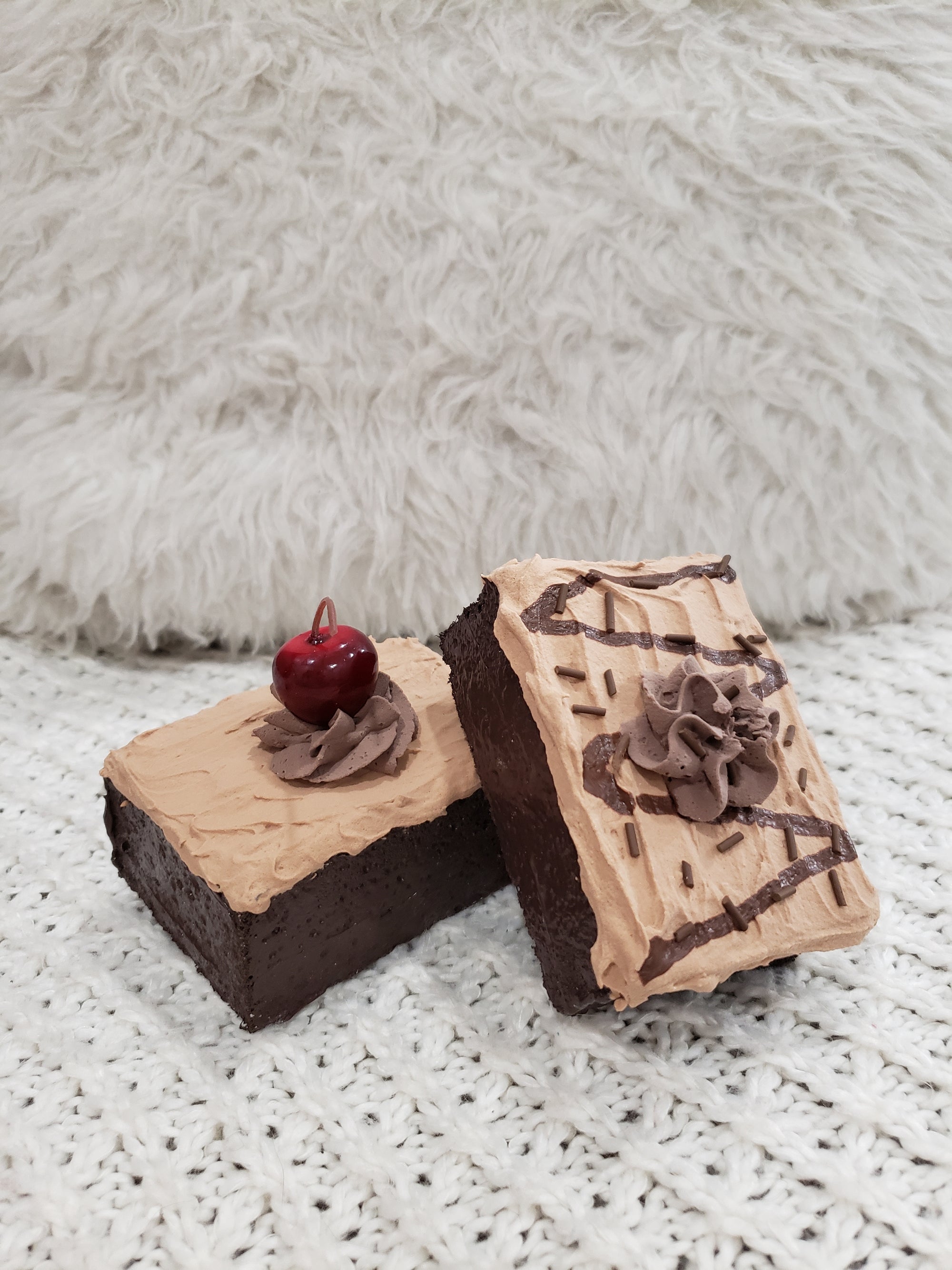 Pip Posh Design Faux Sweet Décor Chocolate Cherry Frosted  Brownies Set of 2 Bakery Collection